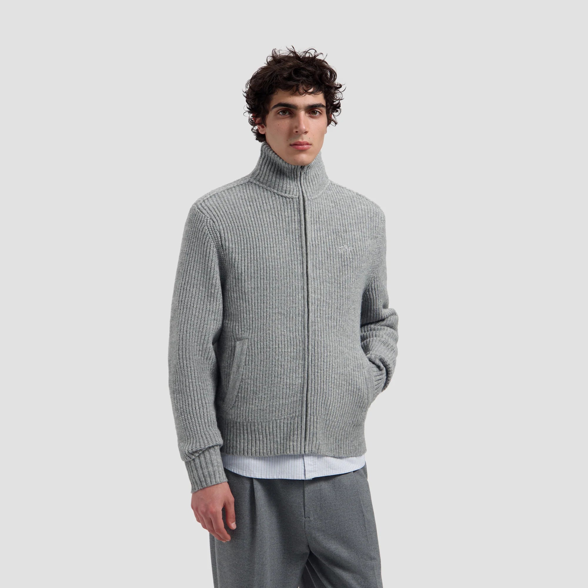 OLAF SIGNATURE ZIP KNITTED MOCKNECK - SHARKSKIN
