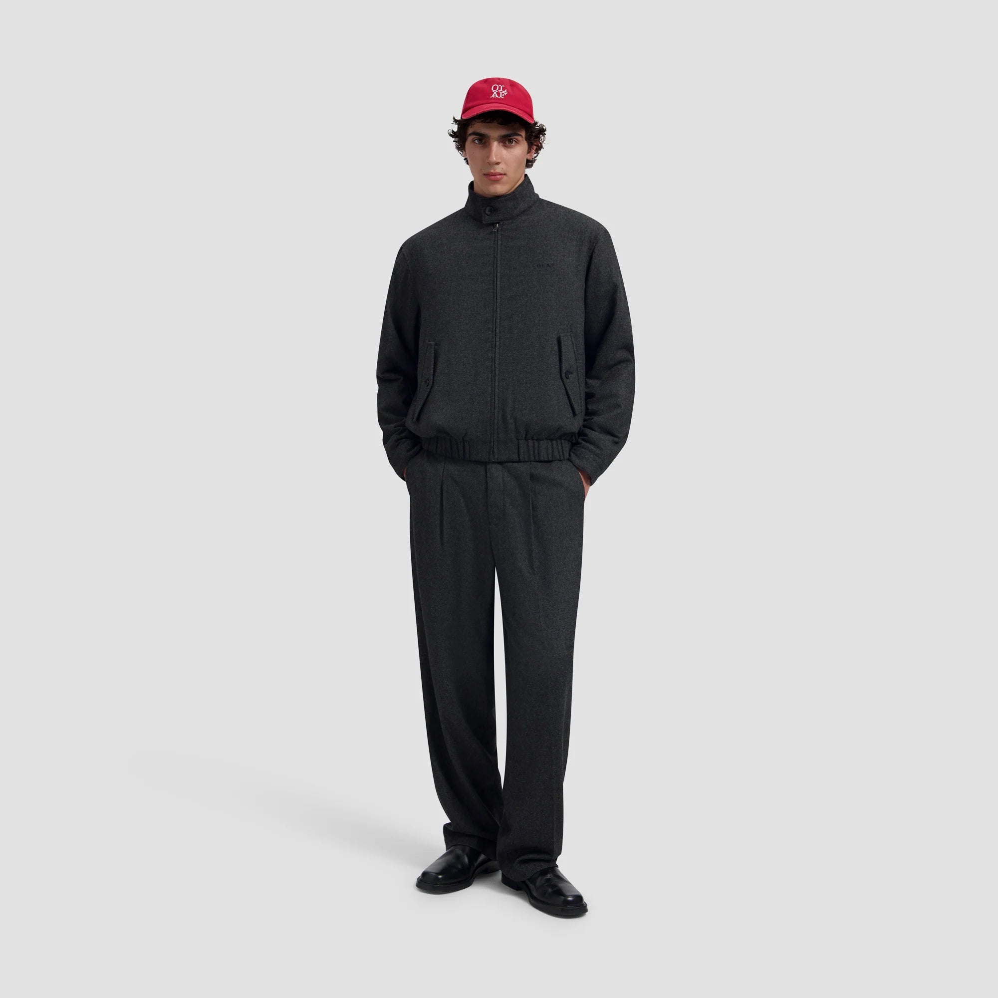OLAF WOOL HERRINGBONE ZIP JACKET Charcoal