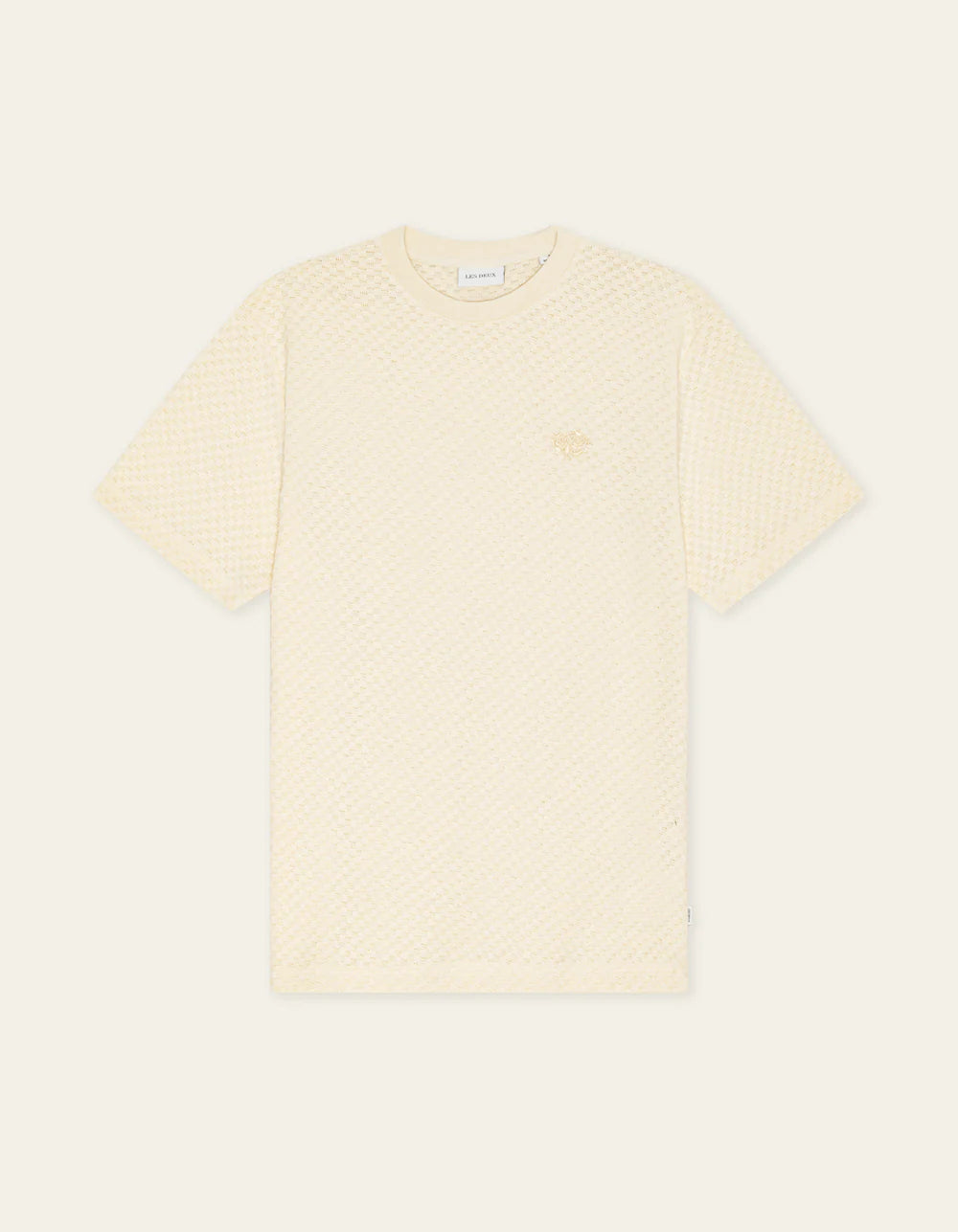 LES DEUX Knitted Check T-Shirt Eggnog White