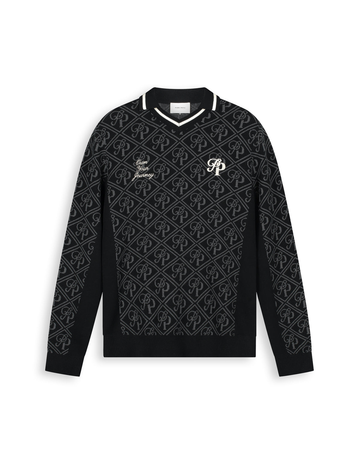 PURE PATH Jacquard Initials Knit Polo Black
