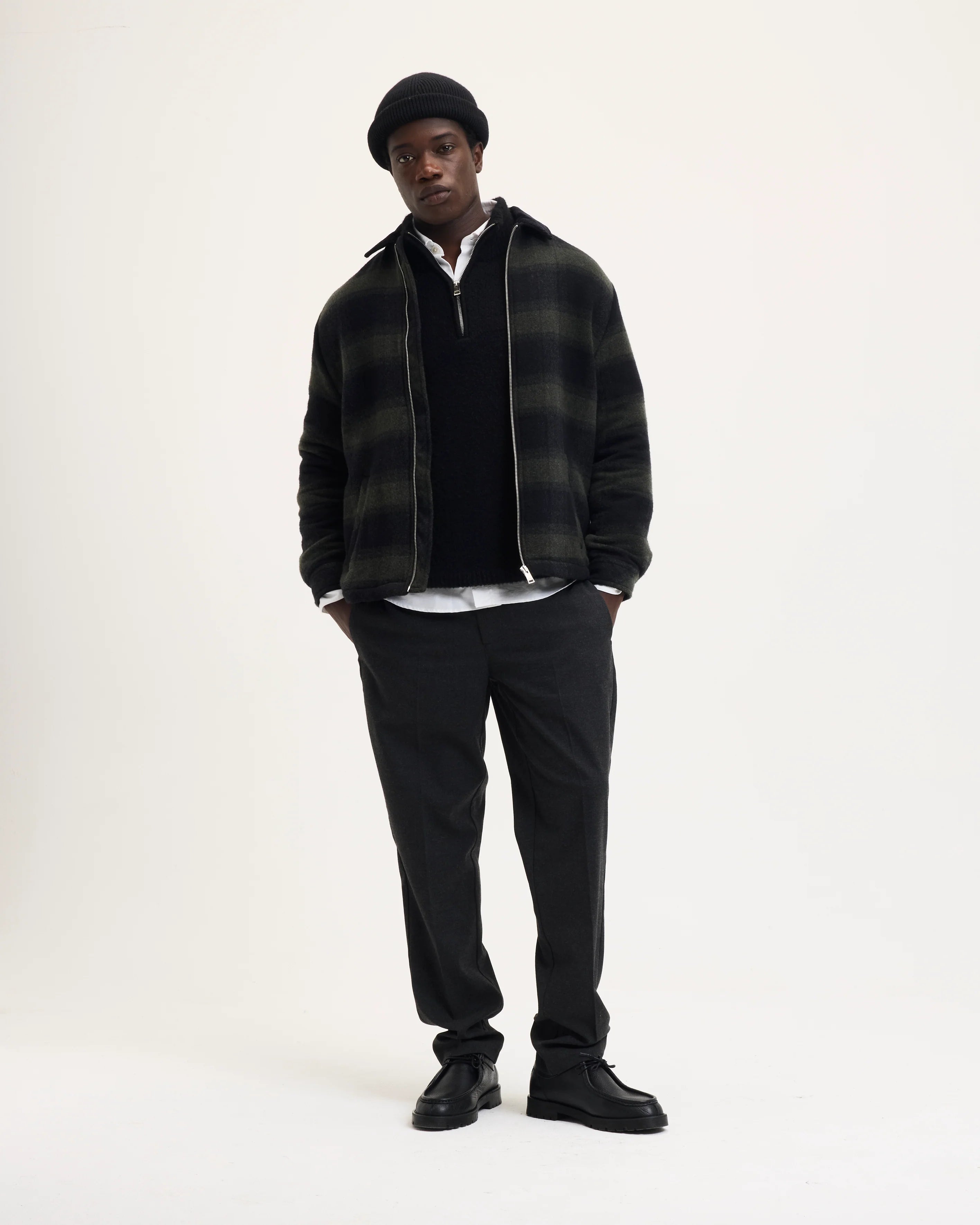 GOOD PEOPLE Sand Wool Jacket Dark Green