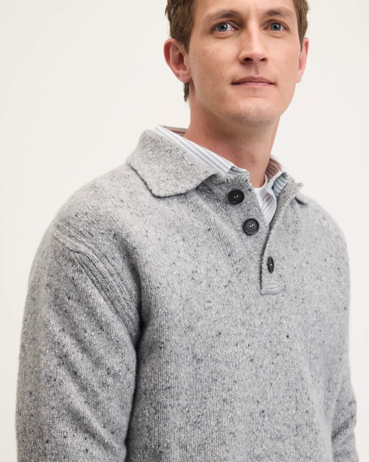 GOOD PEOPLE Kpolo Button Knit Mid Grey Melange