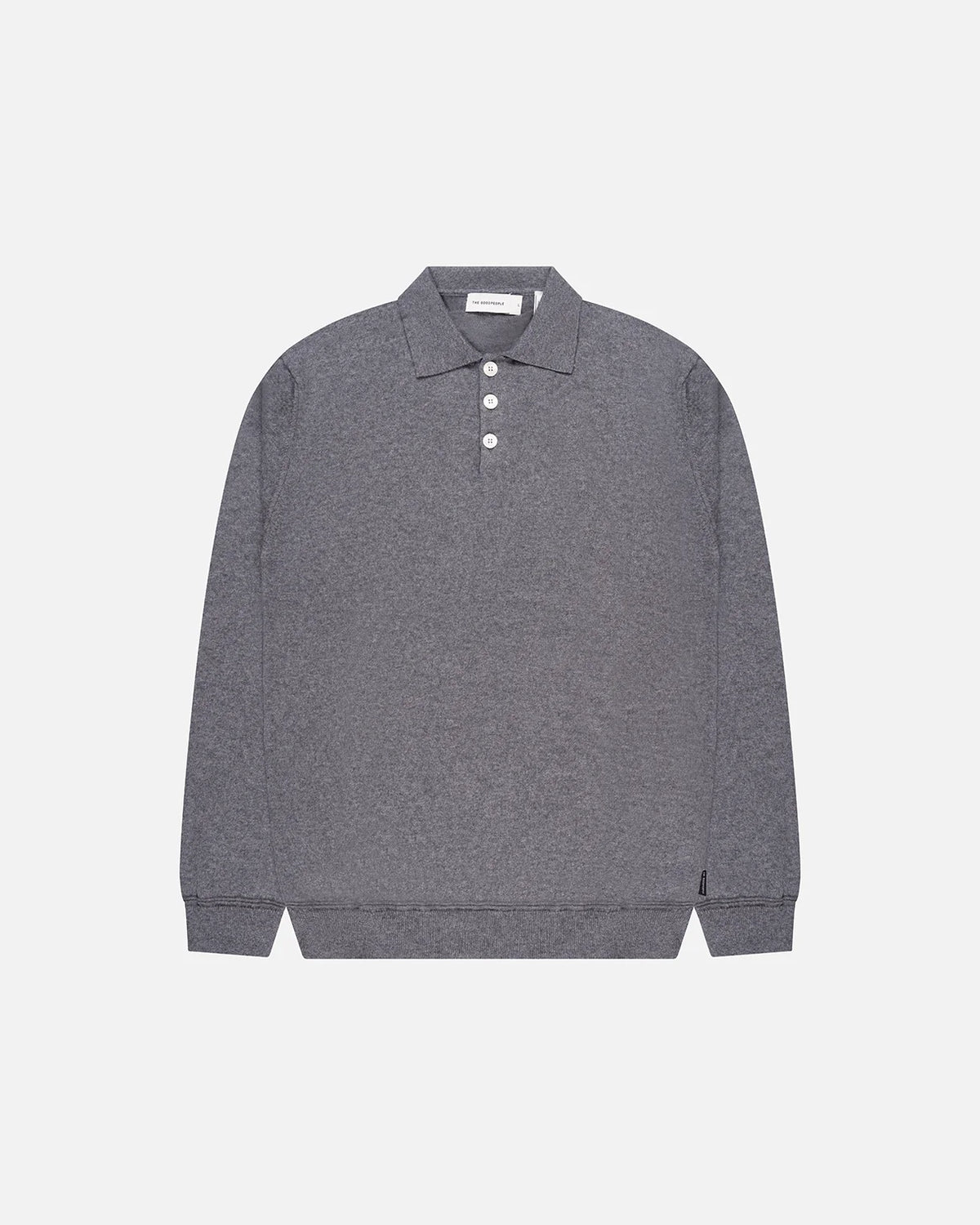 GOOD PEOPLE Kario Italian Knitted Long-Sleeve Polo Grey Mel.