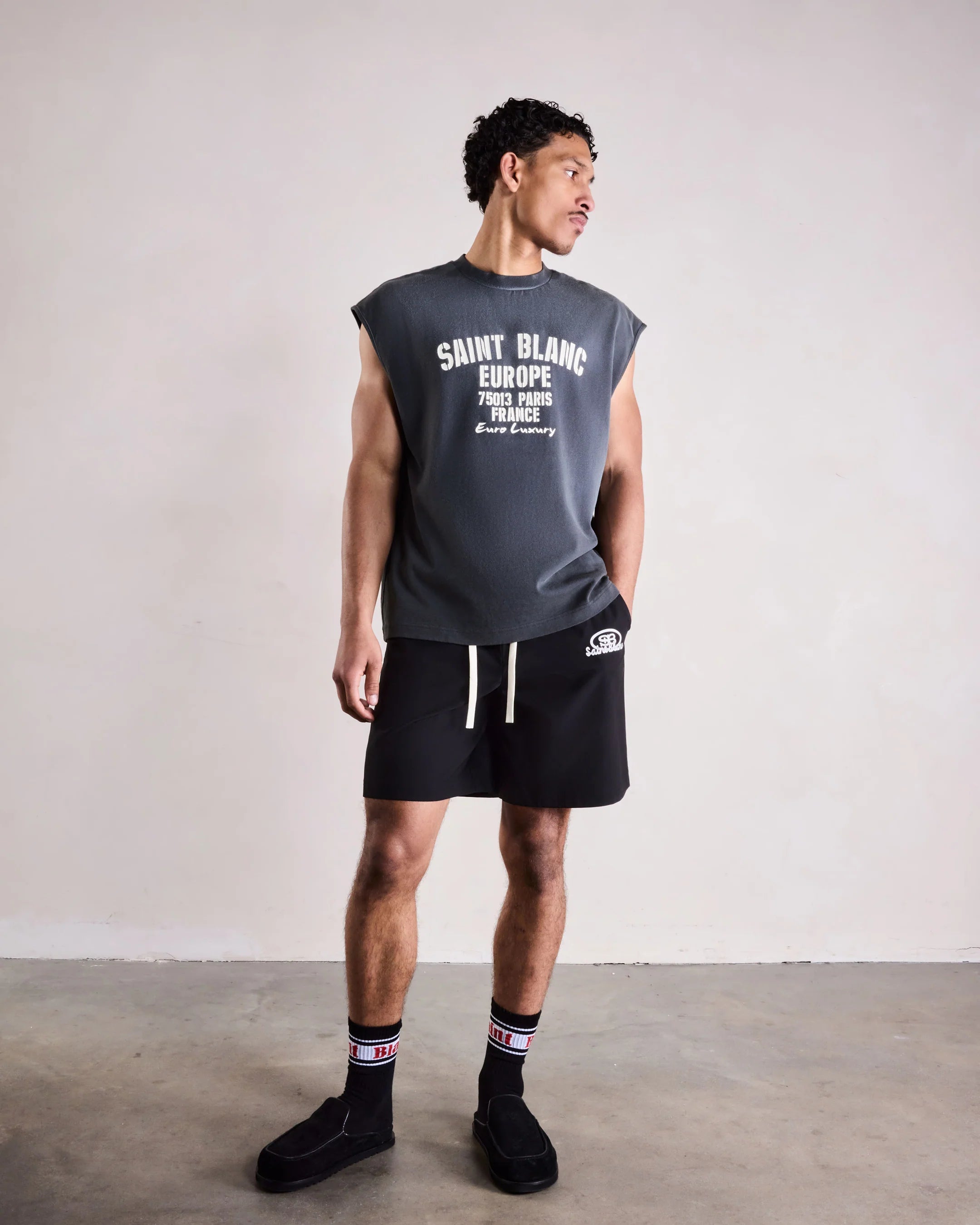 SAINT BLANC EURO LUXURY SLEEVELESS SHIRT BLACK