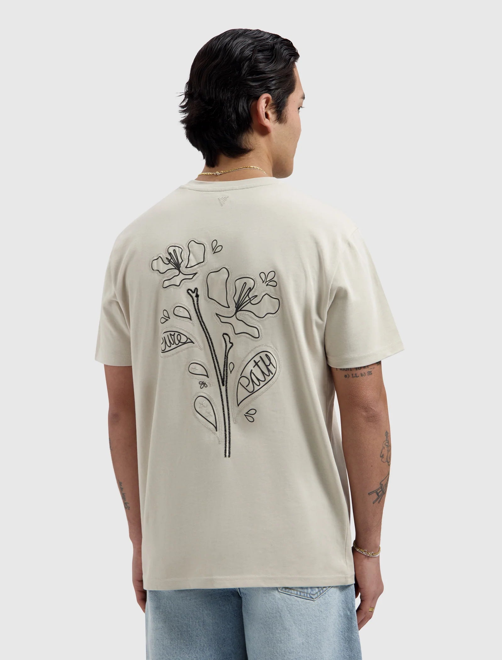 PURE PATH EMBROIDERED FLOWER T-SHIRT Sand