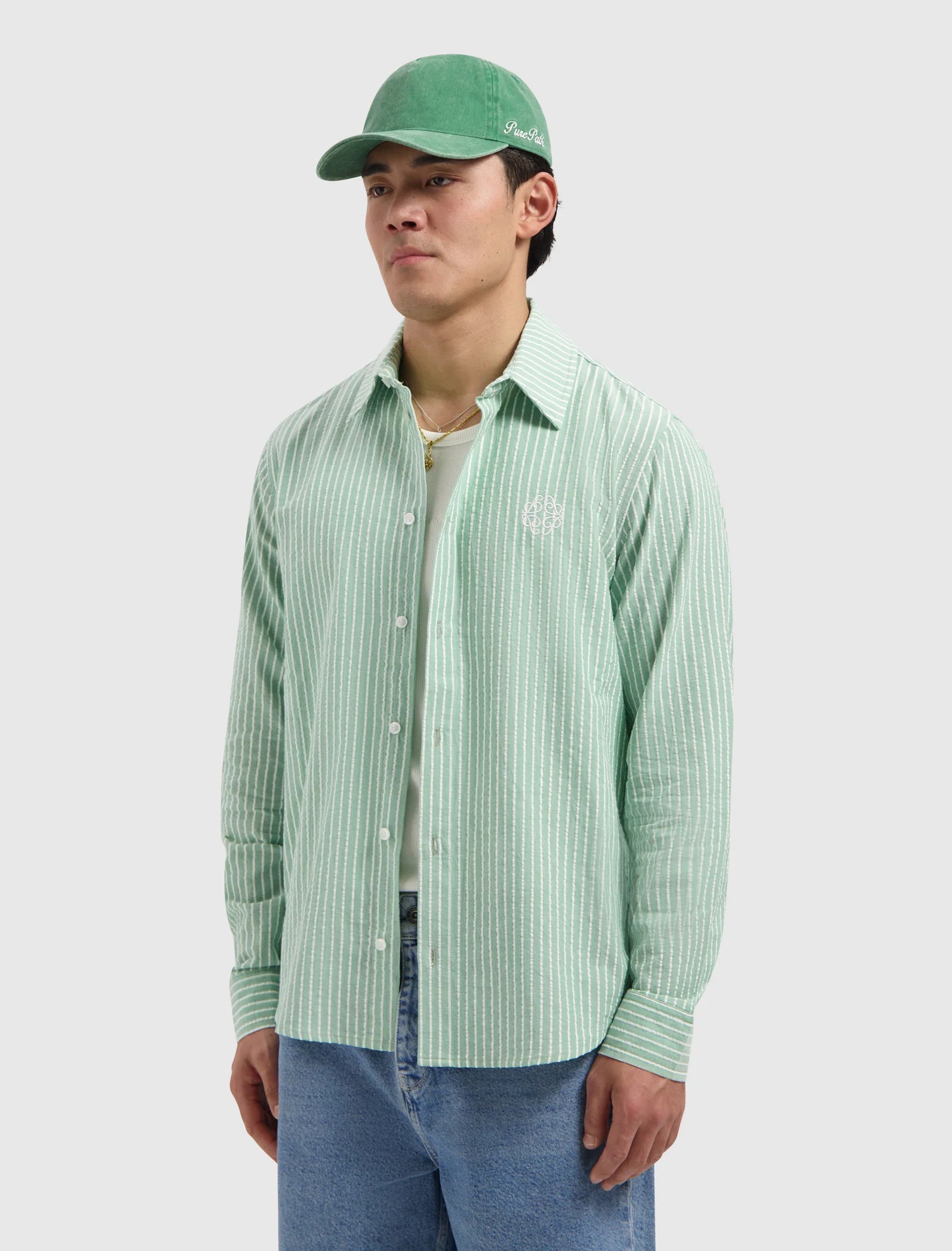 PURE PATH STRIPED SEERSUCKER SHIRT Emerald