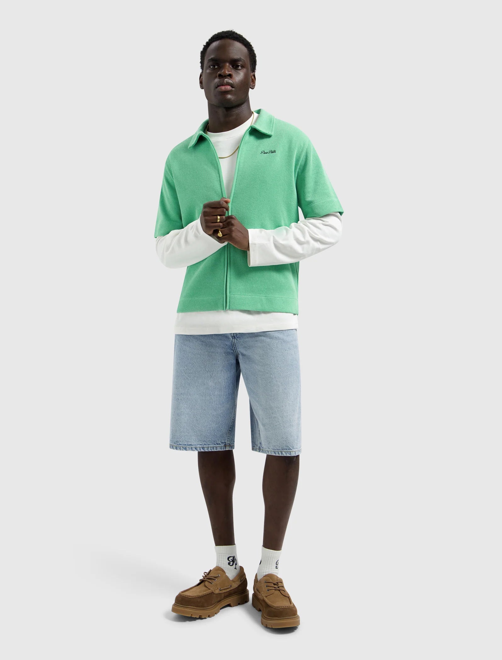 PURE PATH ITALIAN DREAM FULL-ZIP SHORTSLEEVE SHIRT Emerald