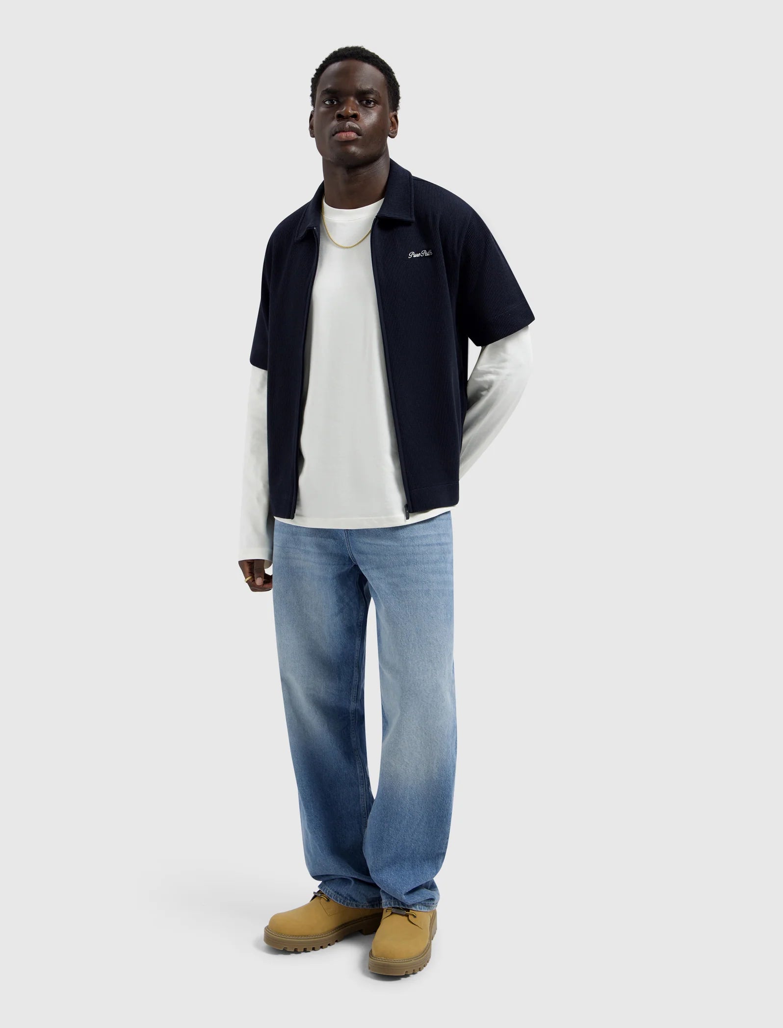 PURE PATH ITALIAN DREAM FULL-ZIP SHORTSLEEVE SHIRT Dark Navy