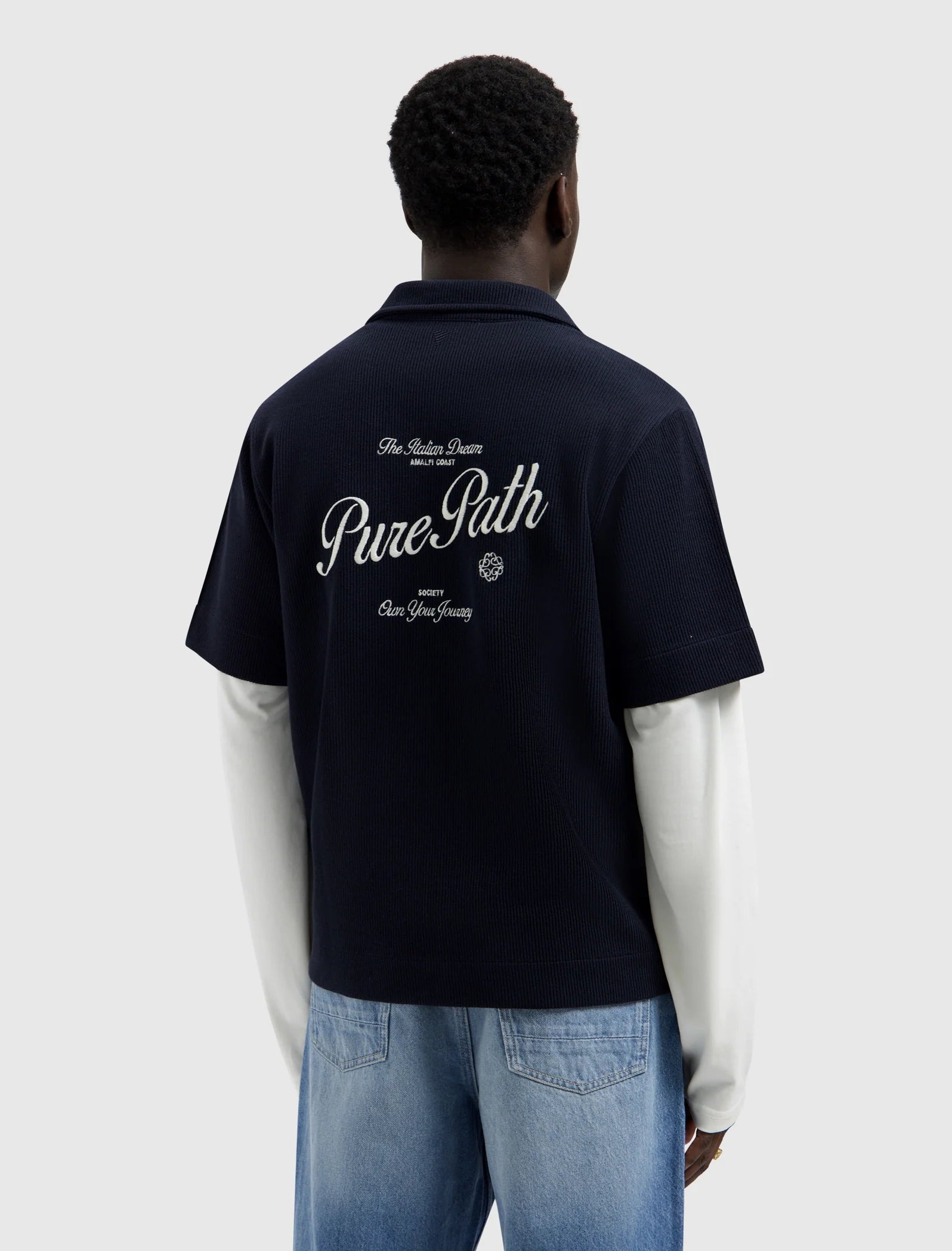 PURE PATH ITALIAN DREAM FULL-ZIP SHORTSLEEVE SHIRT Dark Navy