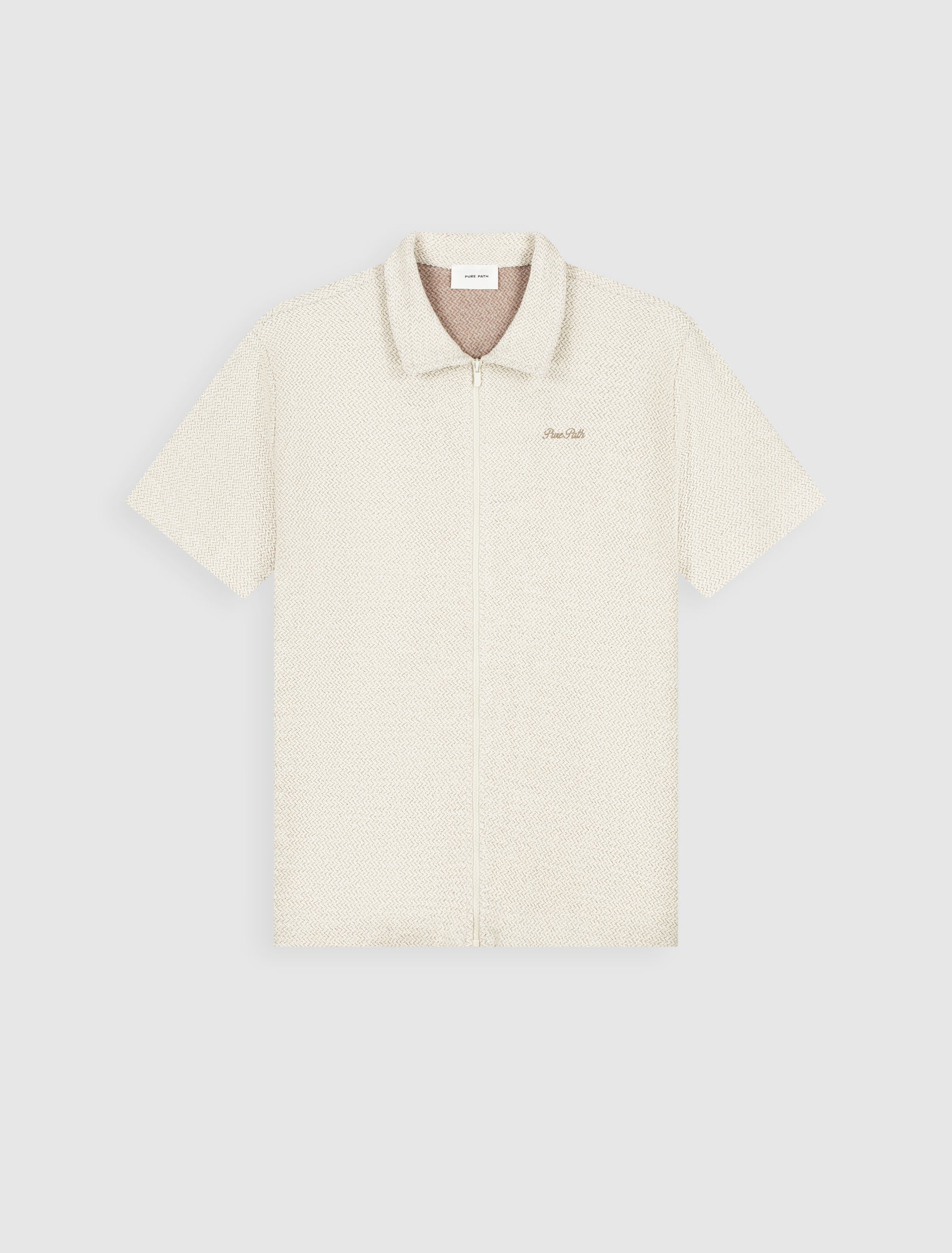 PURE PATH JACQUARD FULL-ZIP SHORTSLEEVE SHIRT Ecru