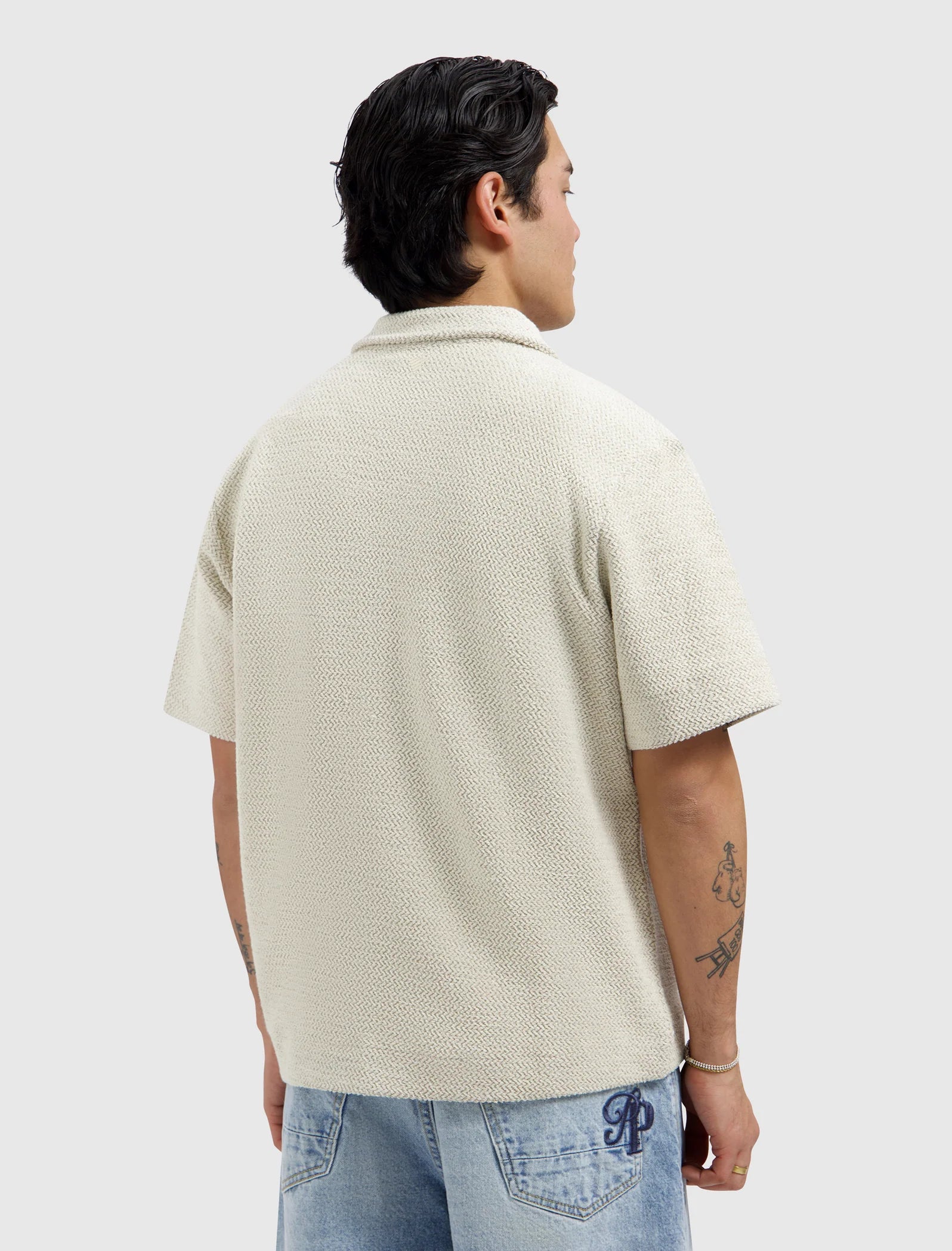 PURE PATH JACQUARD FULL-ZIP SHORTSLEEVE SHIRT Ecru