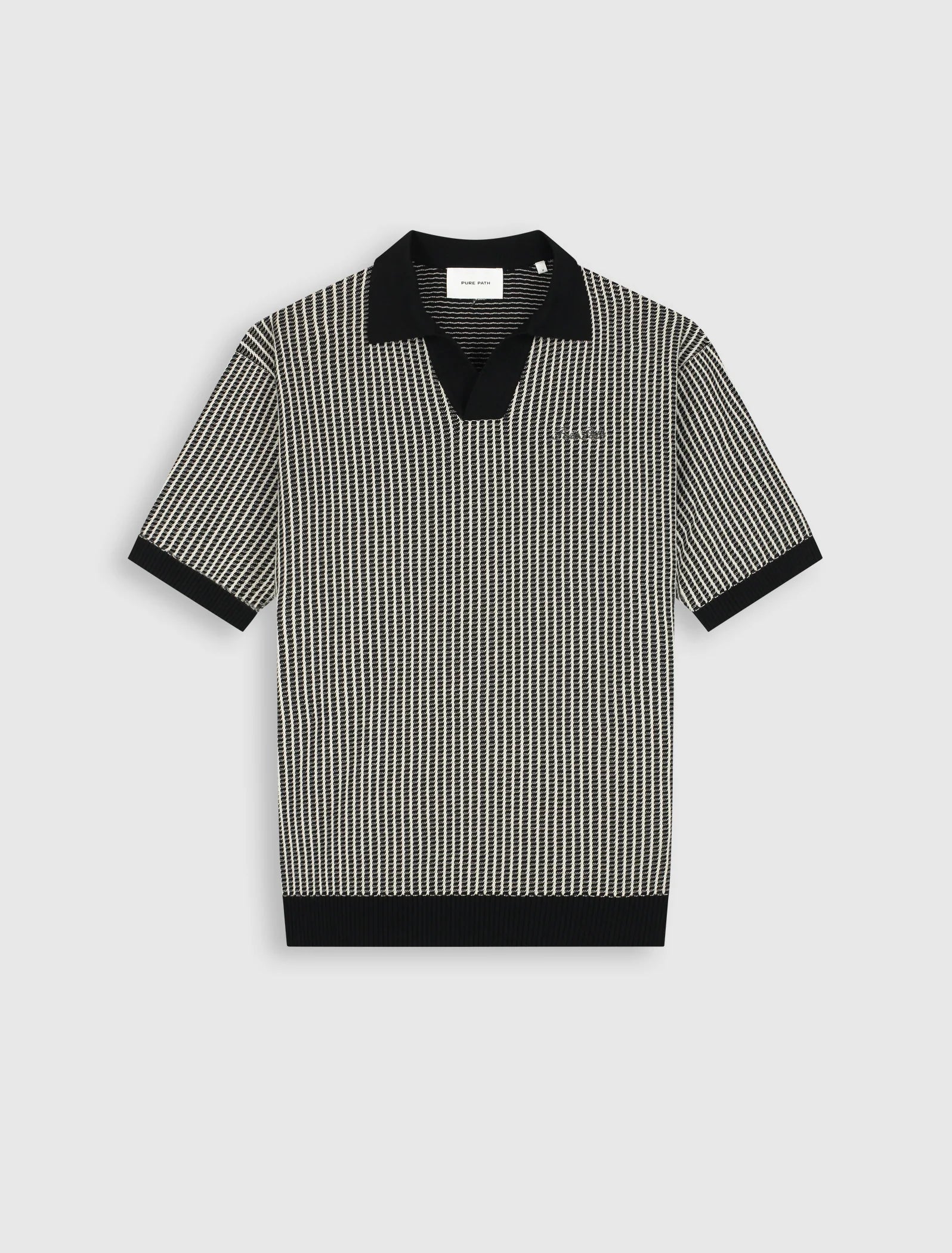 PURE PATH LADDER STITCH KNIT POLO Black