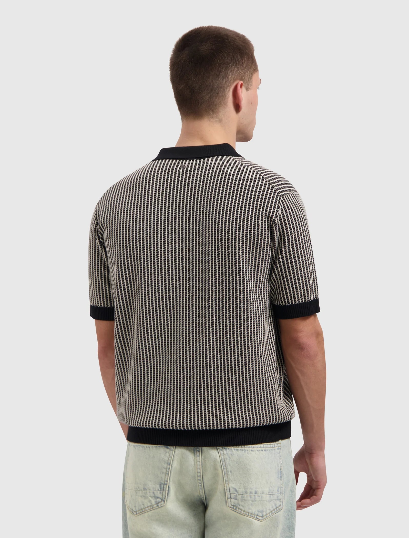 PURE PATH LADDER STITCH KNIT POLO Black