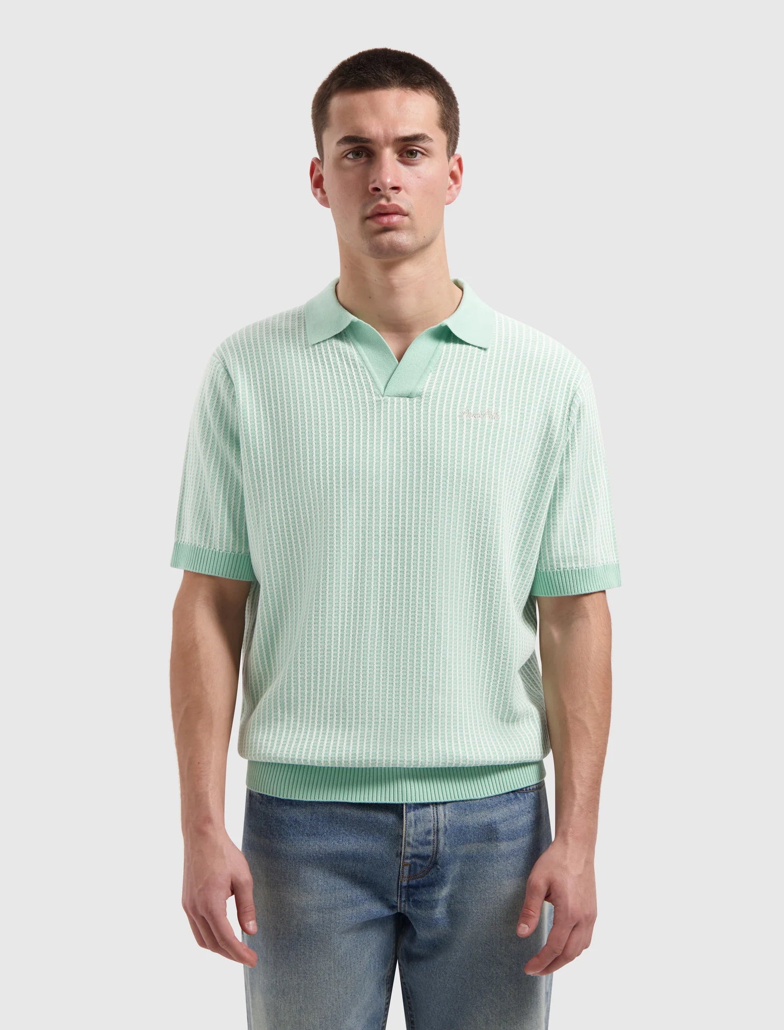PURE PATH LADDER STITCH KNIT POLO Mint