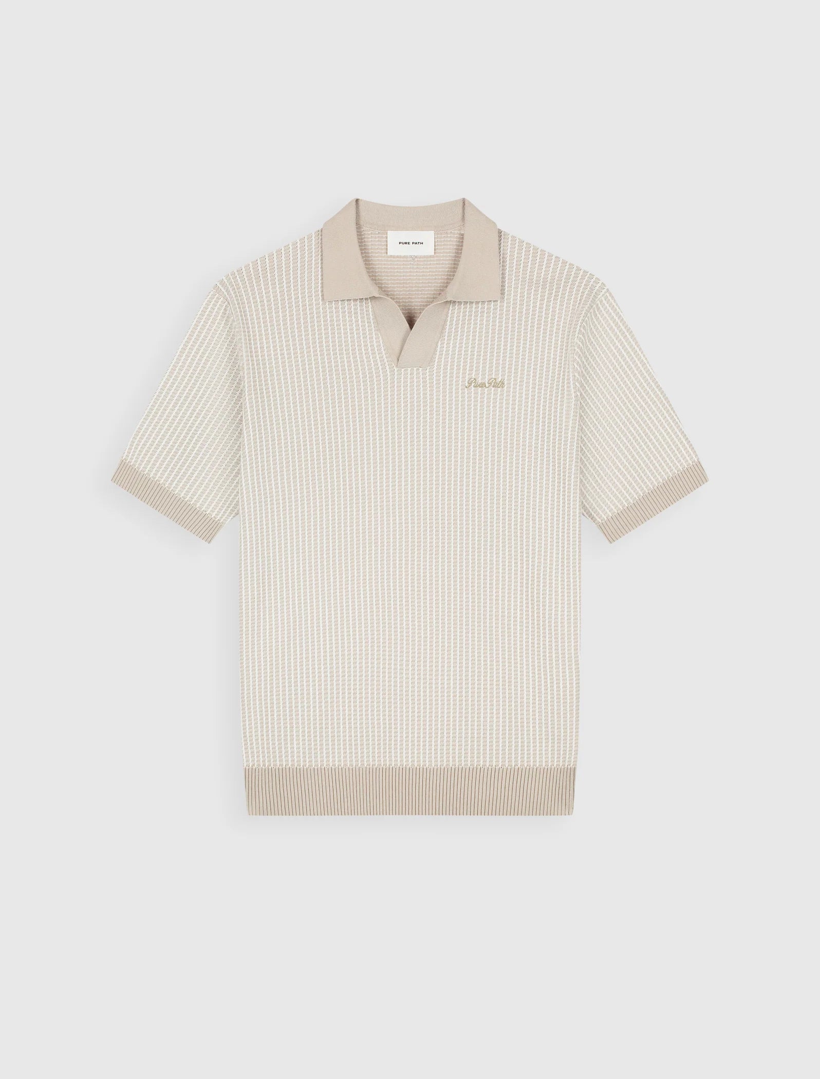 PURE PATH LADDER STITCH KNIT POLO Sand