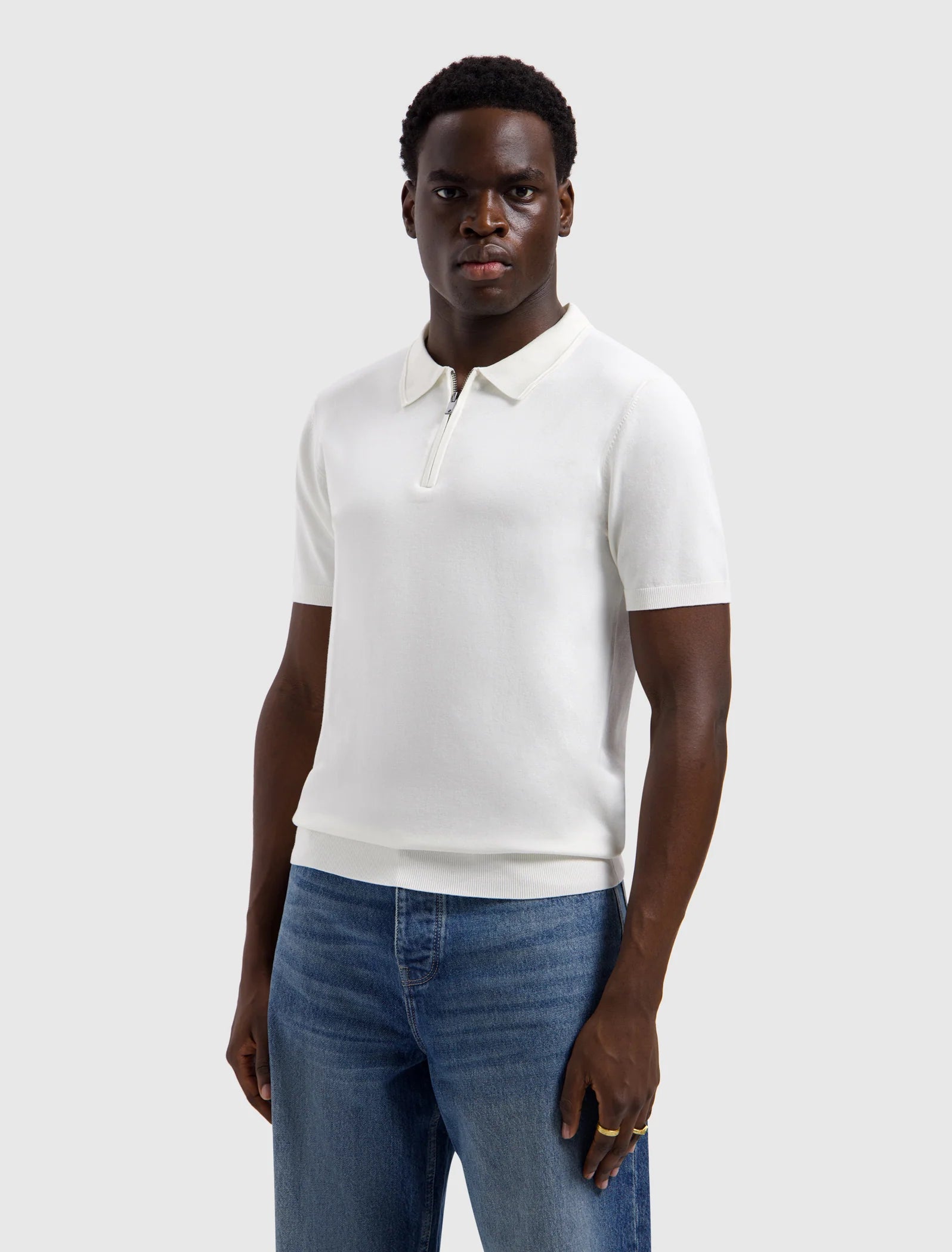 PURE PATH HALF-ZIP FLAT KNIT POLO Off White