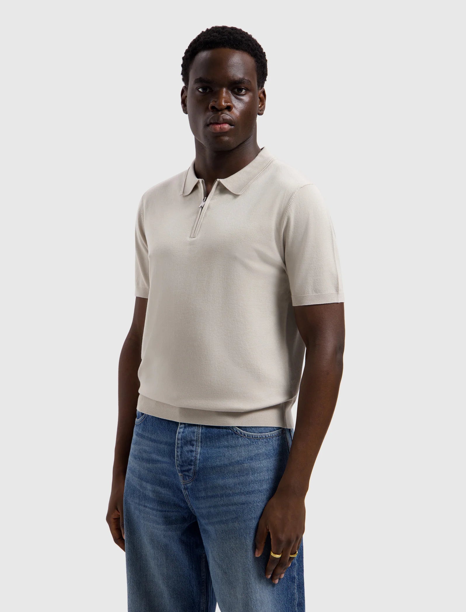 PURE PATH HALF-ZIP FLAT KNIT POLO Sand