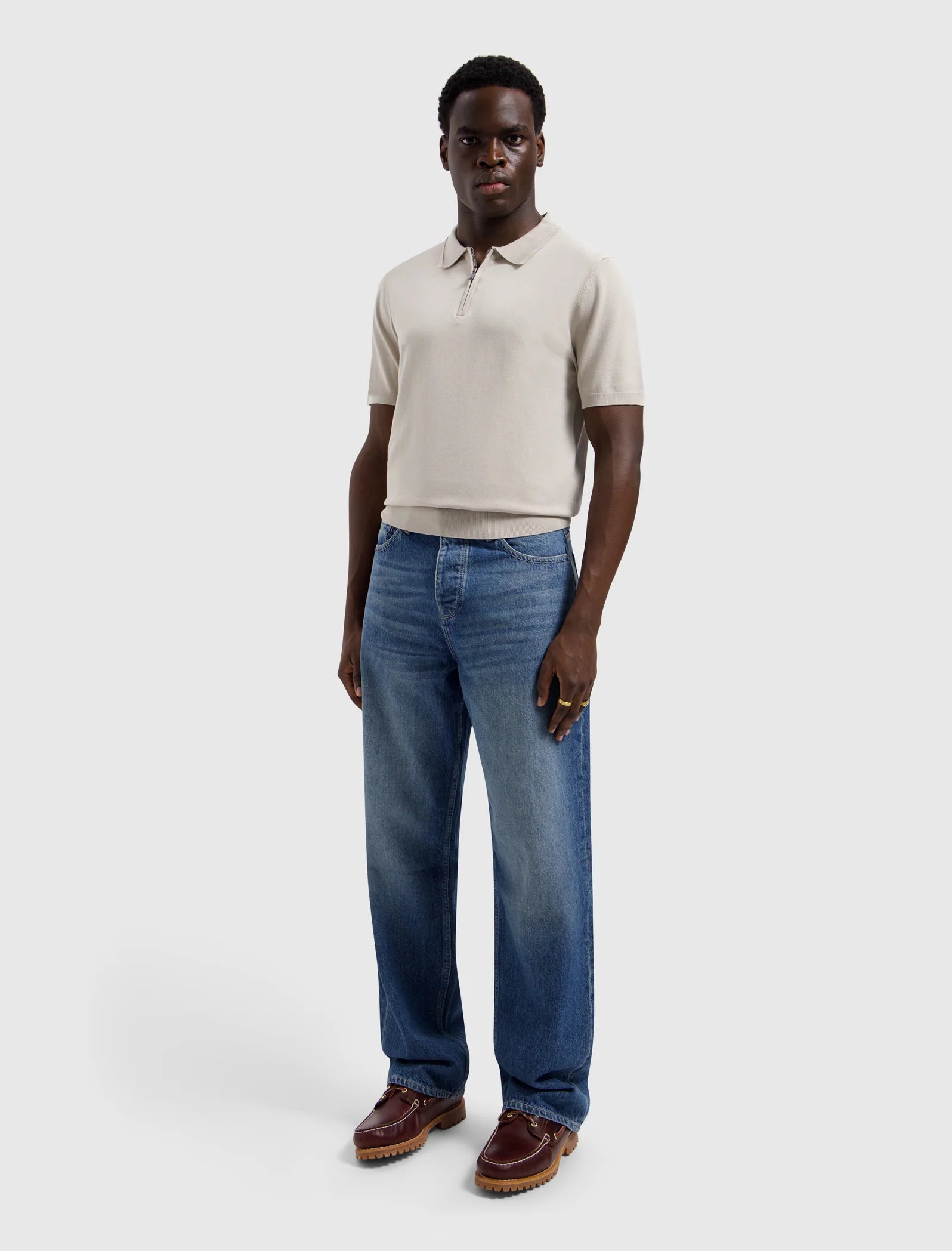 PURE PATH HALF-ZIP FLAT KNIT POLO Sand