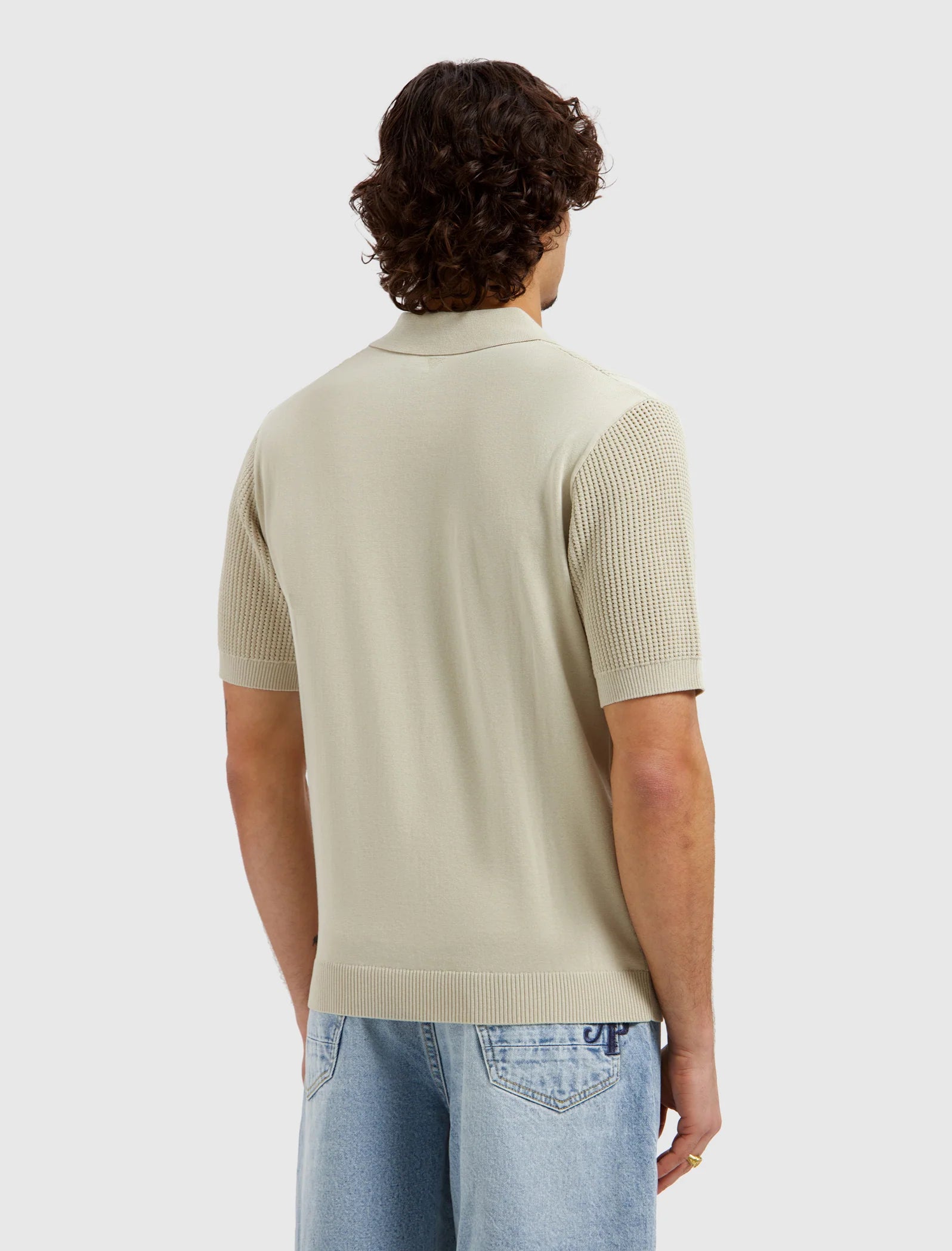 PURE PATH EMBLEM OPEN KNIT POLO Sand