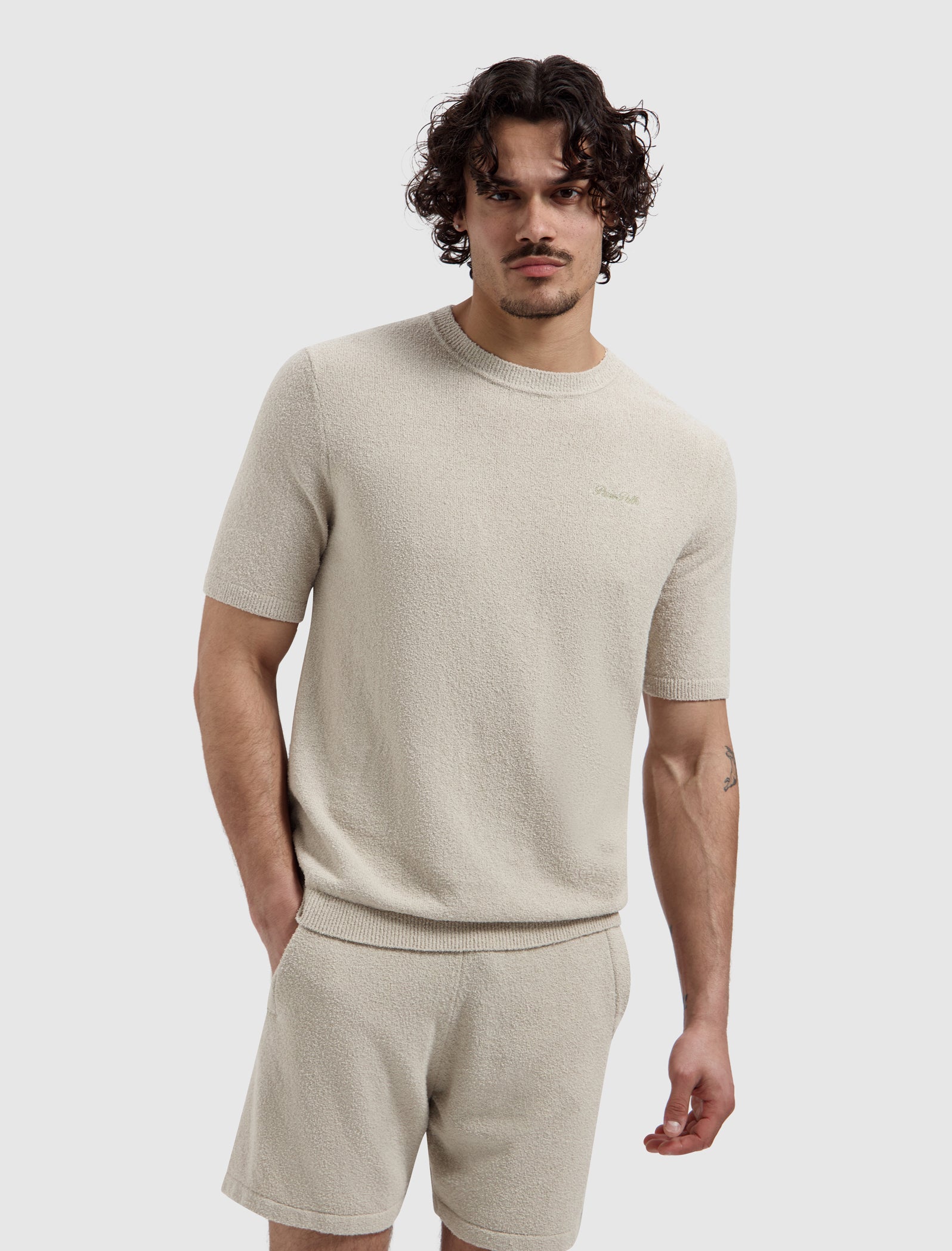 PURE PATH Bouclé Knit T-shirt Sand