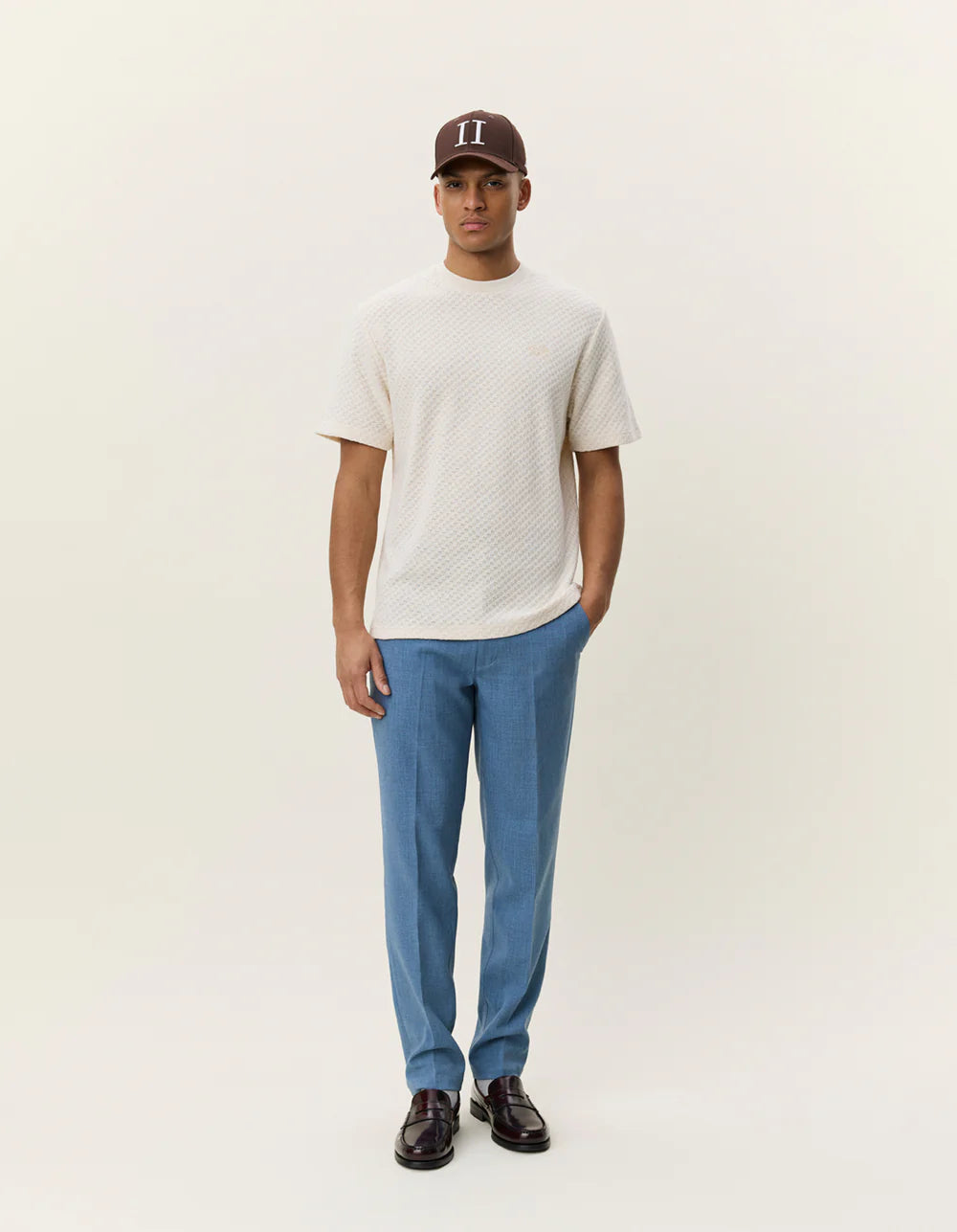 LES DEUX Knitted Check T-Shirt Eggnog White