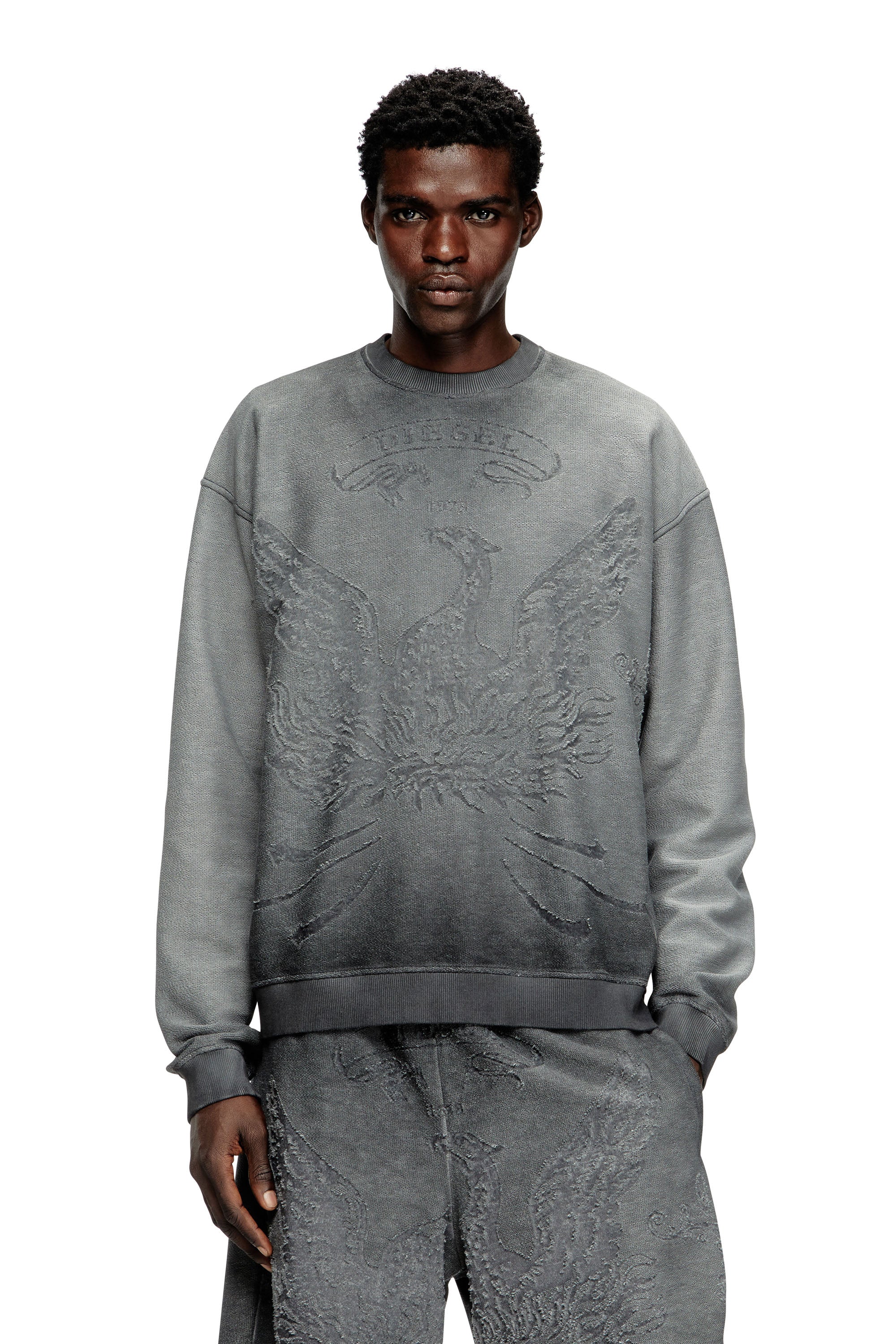 DIESEL Faded Sweatshirt With Devoré Phoenix Logo