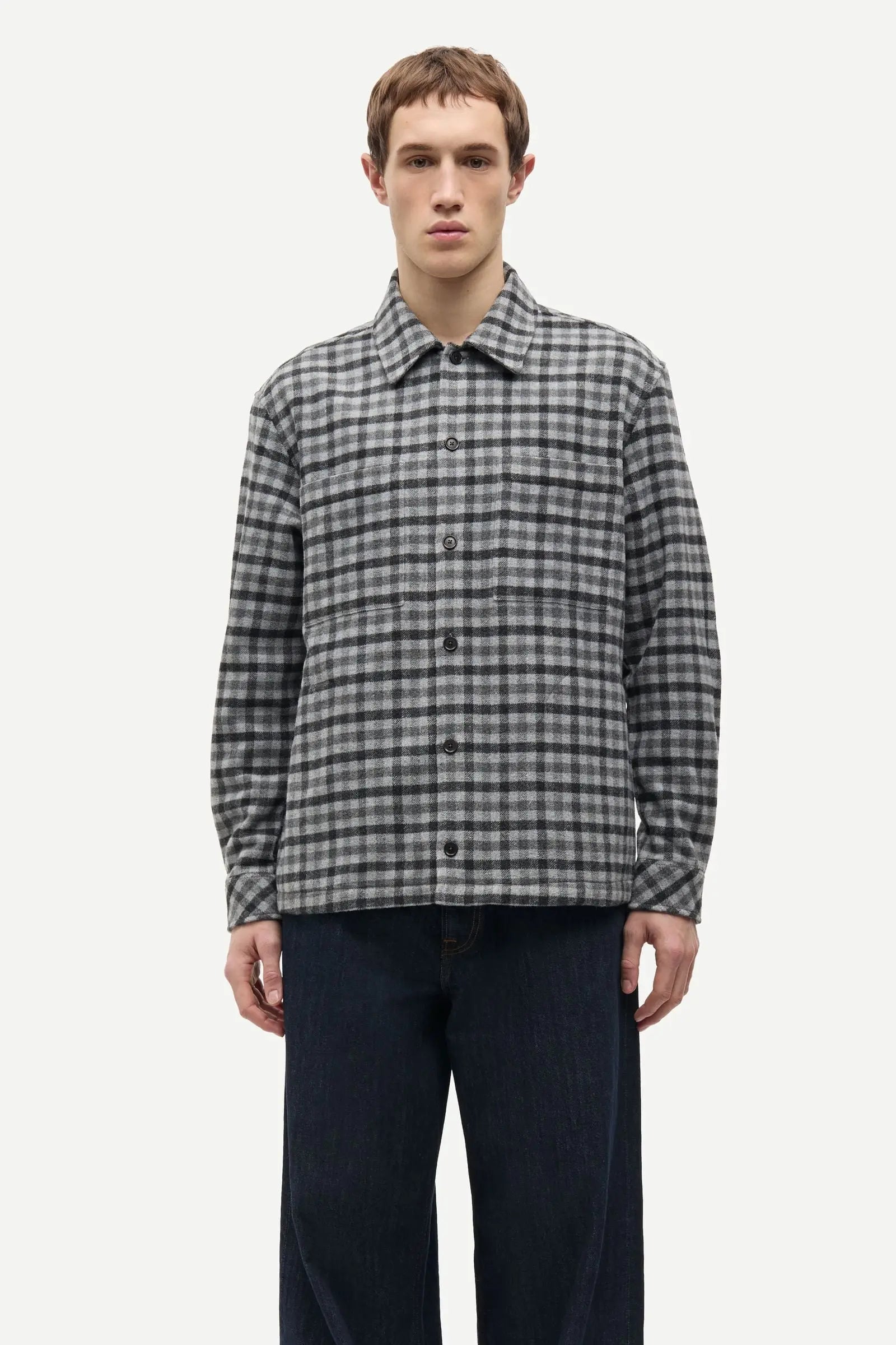 SAMSOE SAMSOE SACASTOR X O OVERSHIRT 14089 Grey Melange Check
