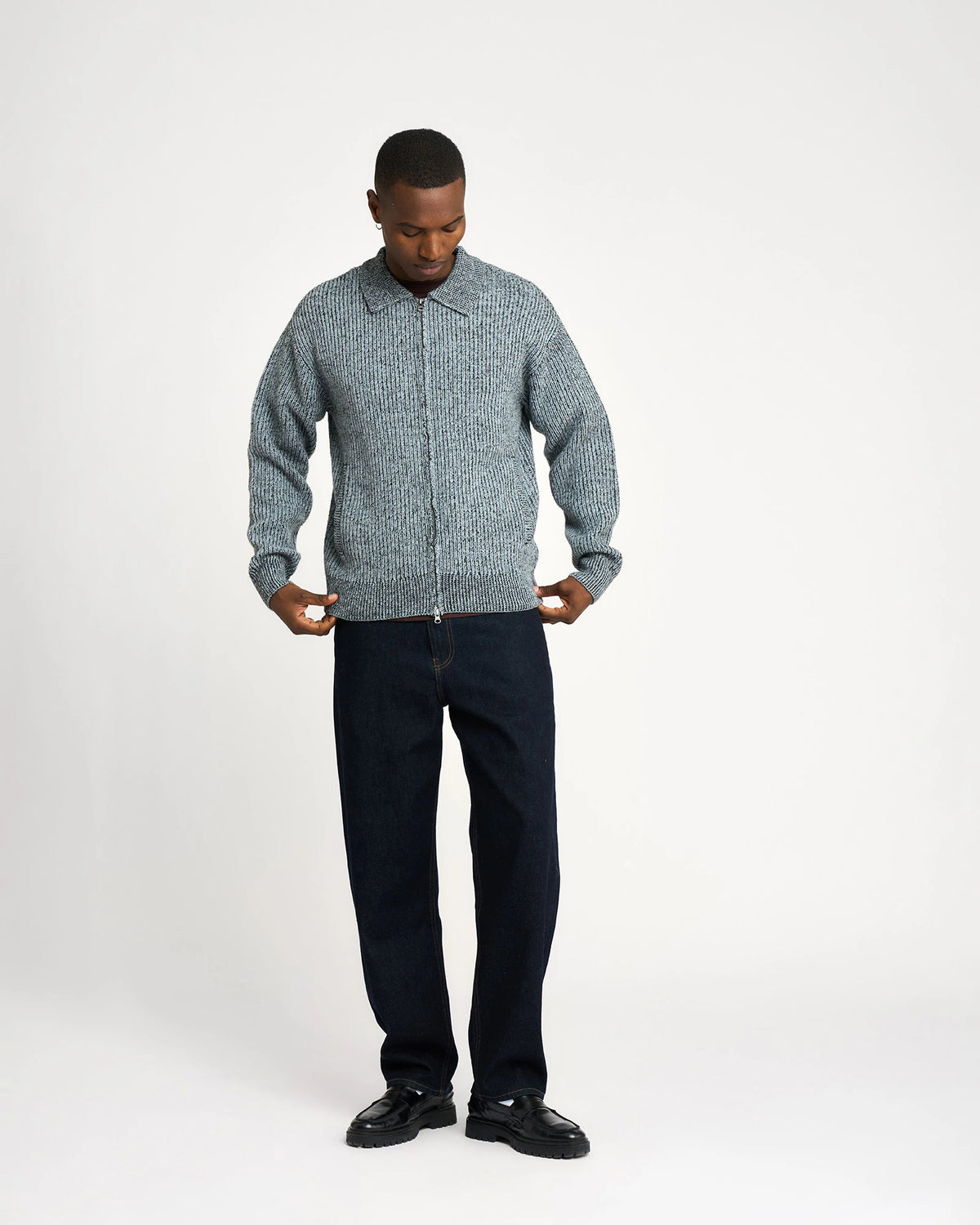 RESTERÖDS FLOYD ZIP CARDIGAN | BLUE/GREY