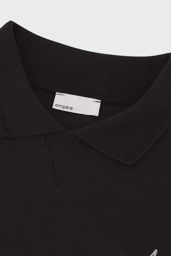 AMPÉRE | Gijs Jacquard L/S Polo | Pirate Black