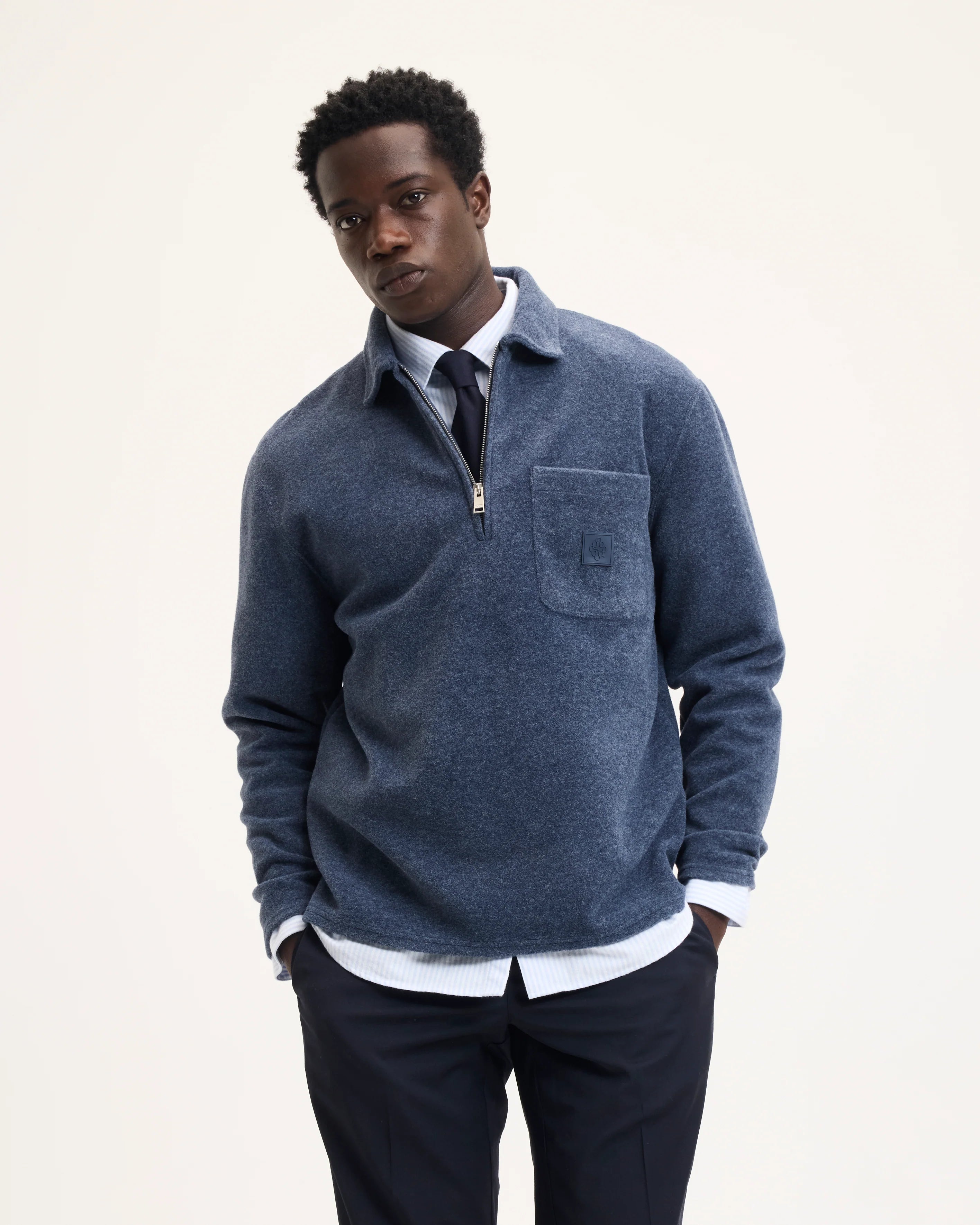 GOOD PEOPLE Leo Polo Collar Sweater Denim Blue