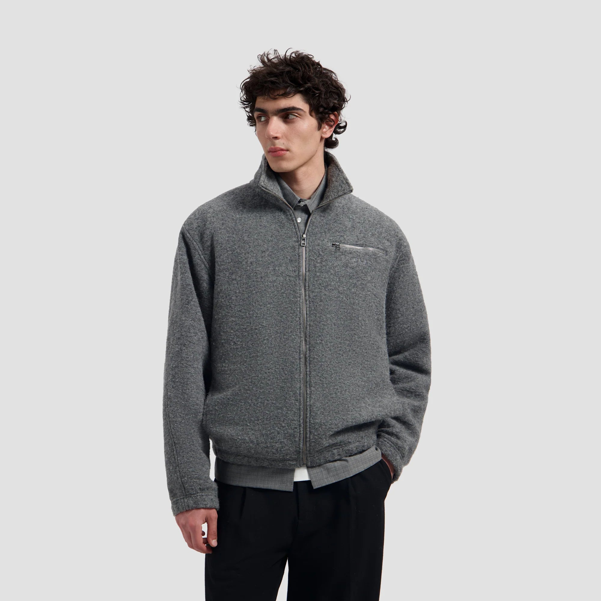 OLAF WOOL FLEECE ZIP JACKET - SHARKSKIN