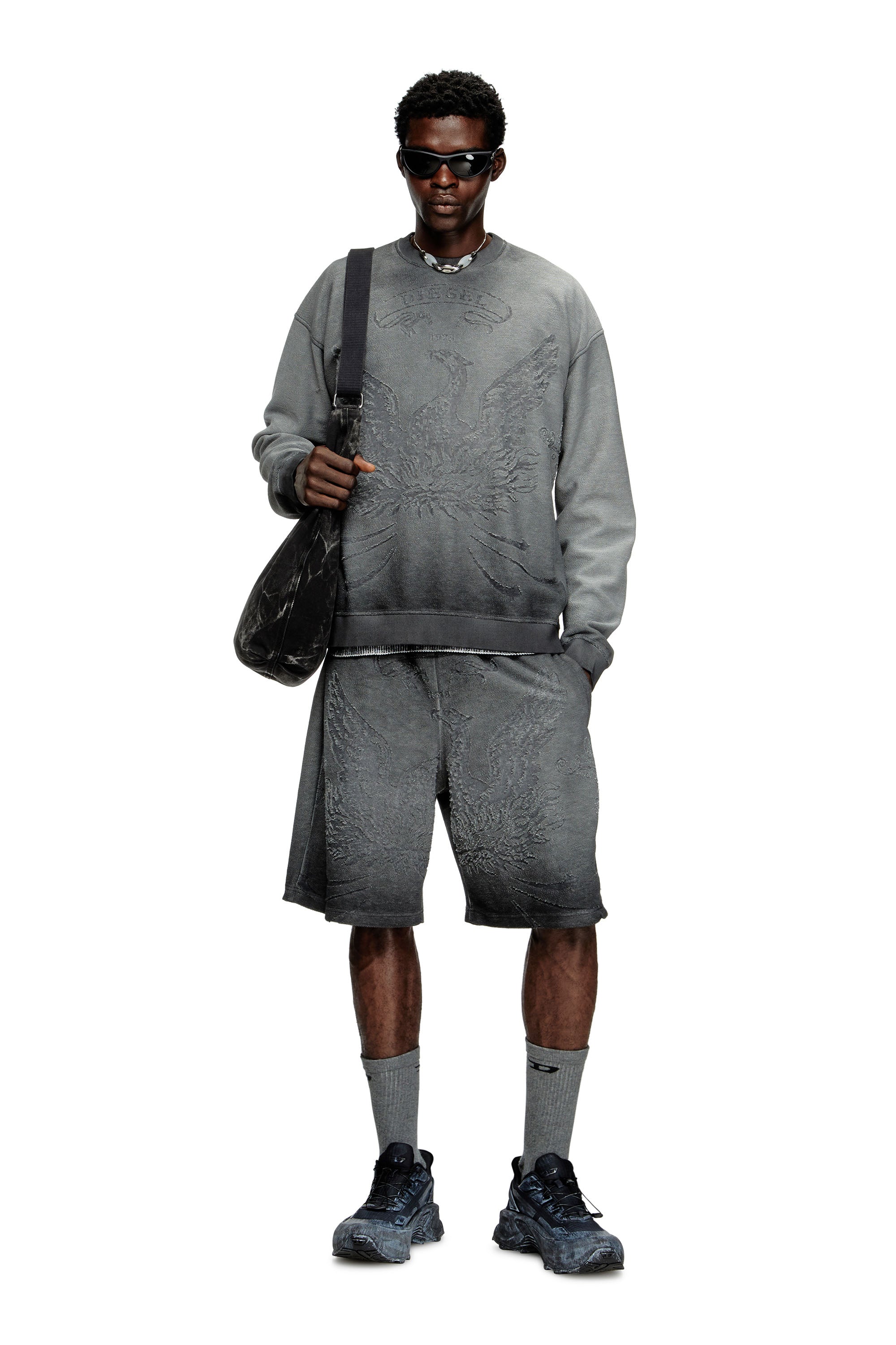 DIESEL Faded Sweatshirt With Devoré Phoenix Logo