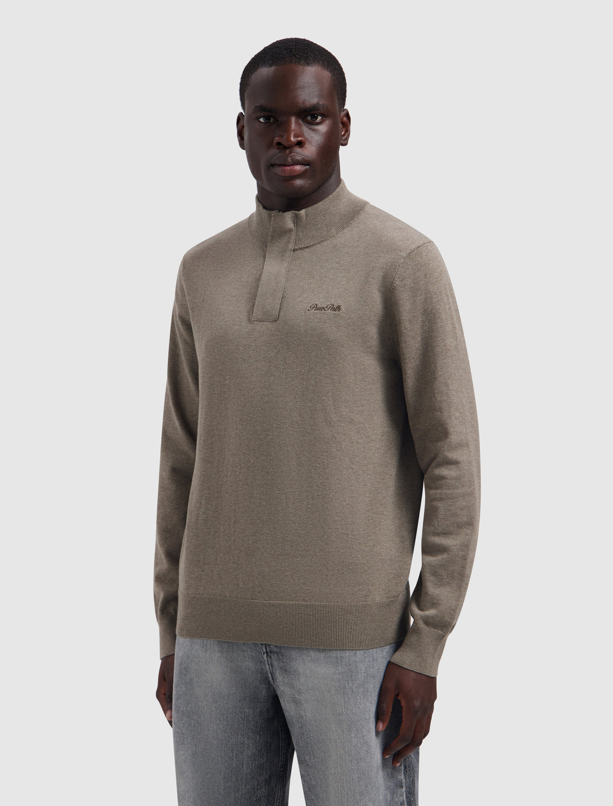 PURE PATH FLAT KNIT HIDDEN HALF-ZIP | TAUPE MELANGE