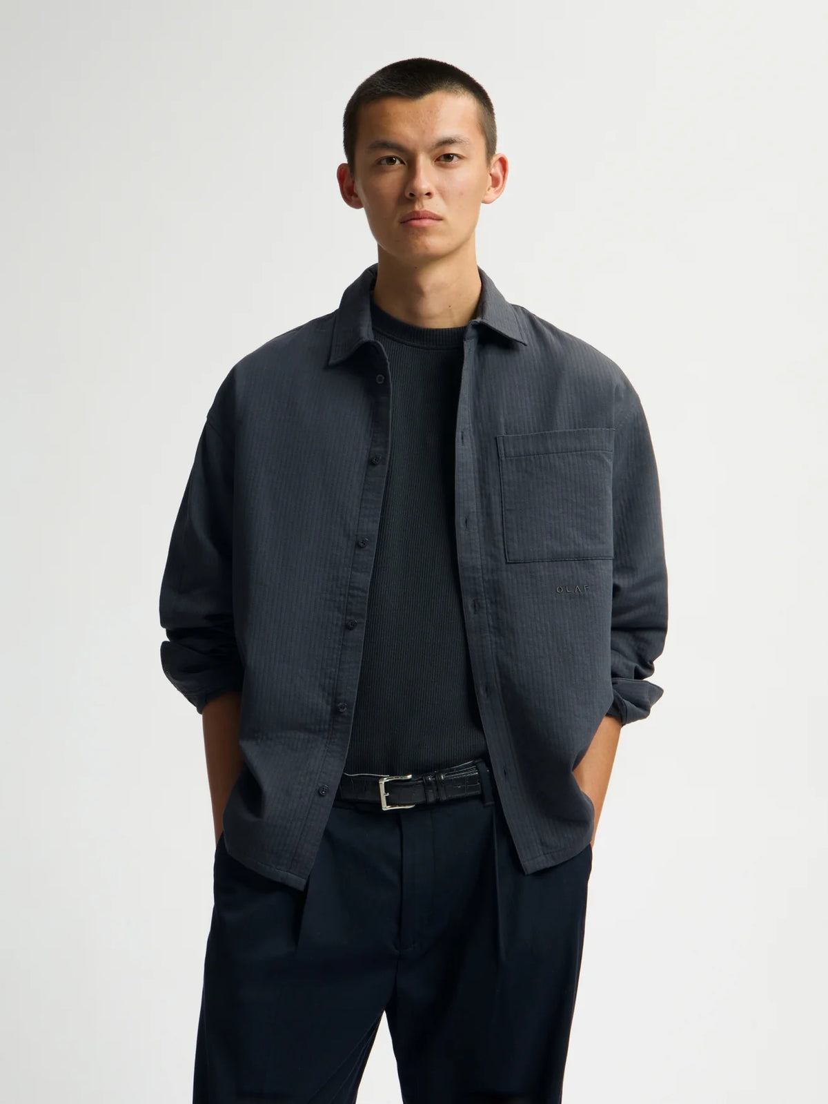 OLAF DOUBLE FACE BOXY SHIRT Charcoal