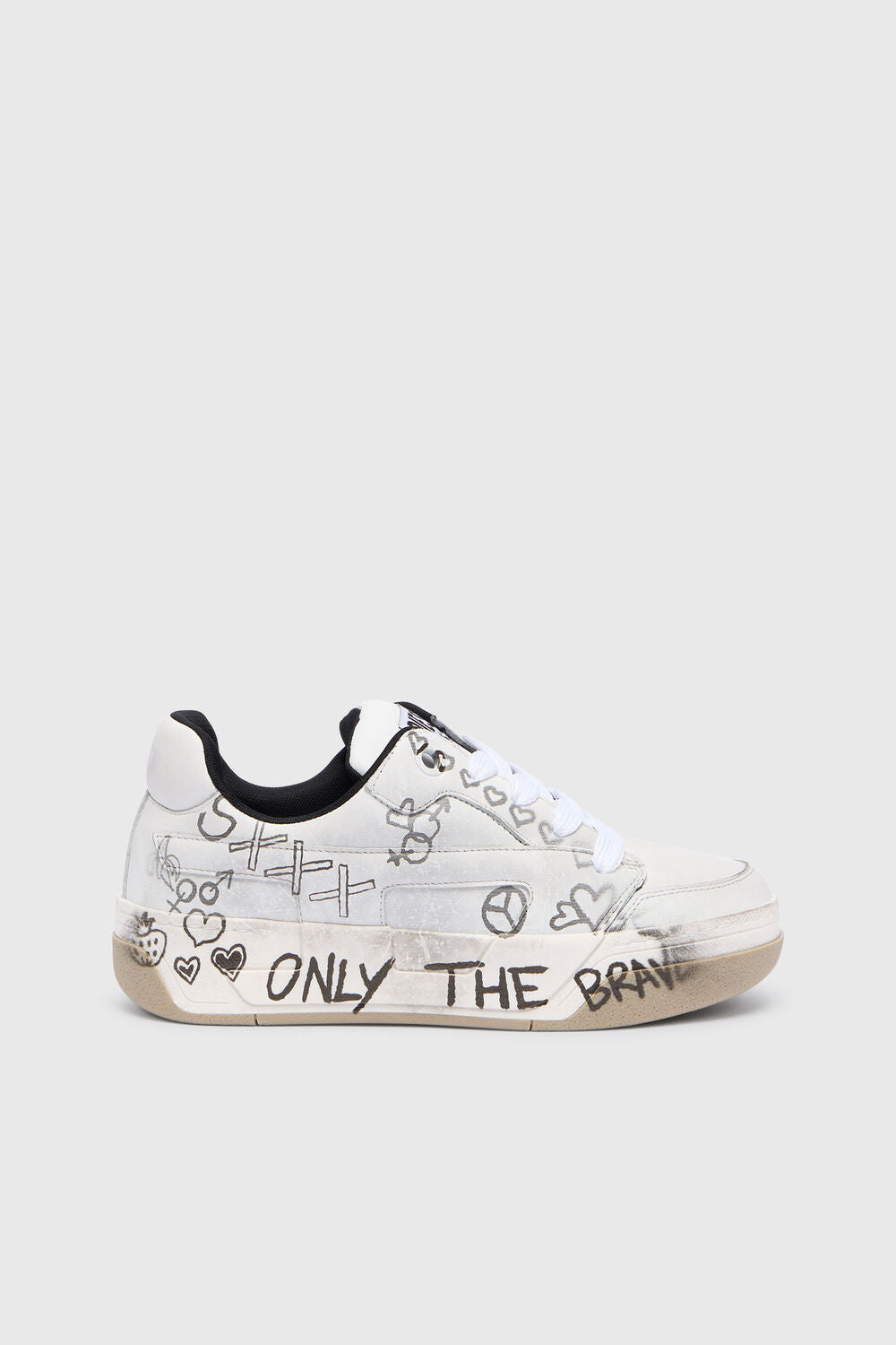 D-OLLIE-LEATHER SNEAKERS WITH GRAFFITI PRINT White