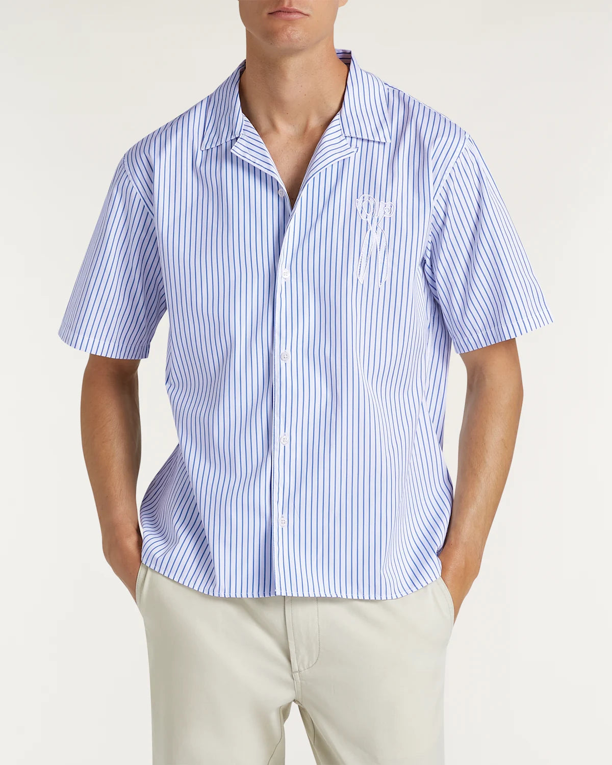 DENHAM SCISSOR PATCH BOWLING SHIRT CPS-Regular White