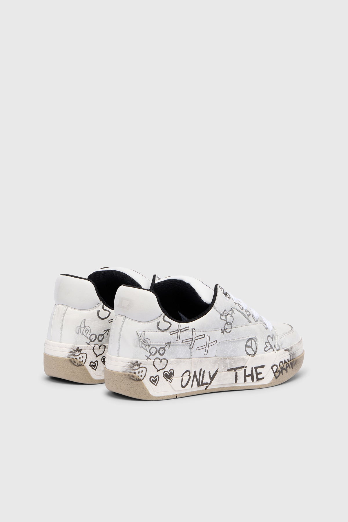 D-OLLIE-LEATHER SNEAKERS WITH GRAFFITI PRINT White