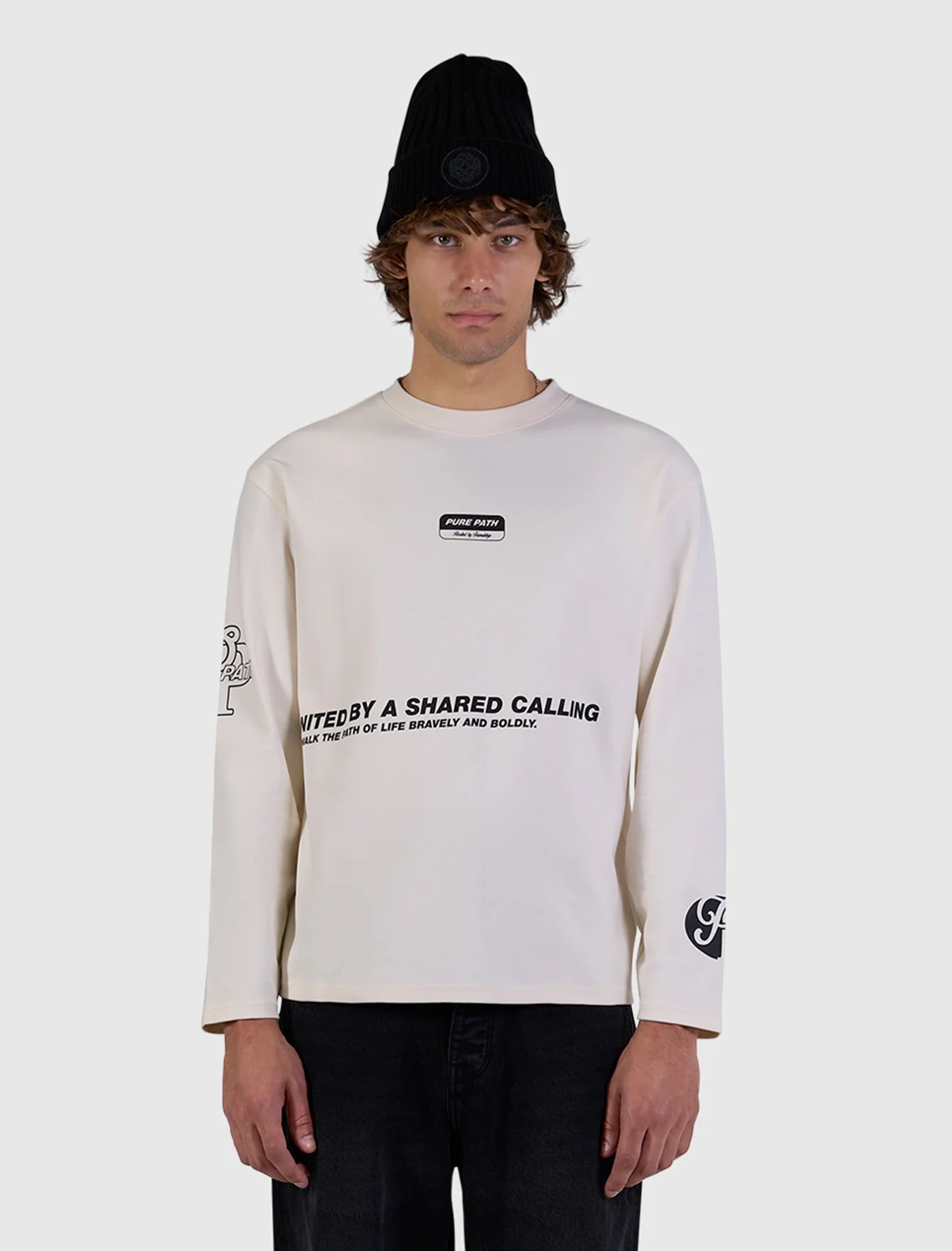 PURE PATH UNITED LONGSLEEVE T-SHIRT BOXY Ecru