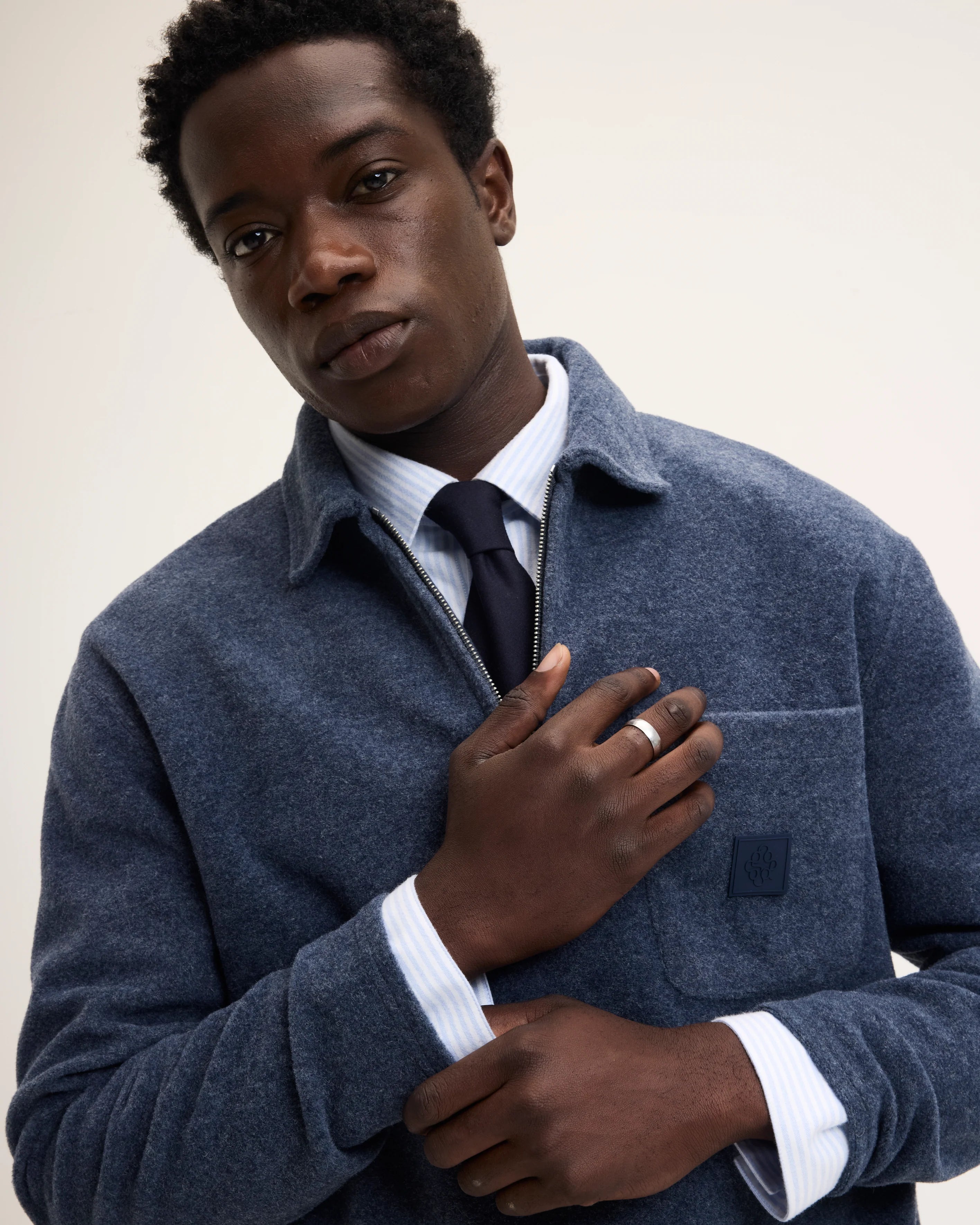 GOOD PEOPLE Leo Polo Collar Sweater Denim Blue
