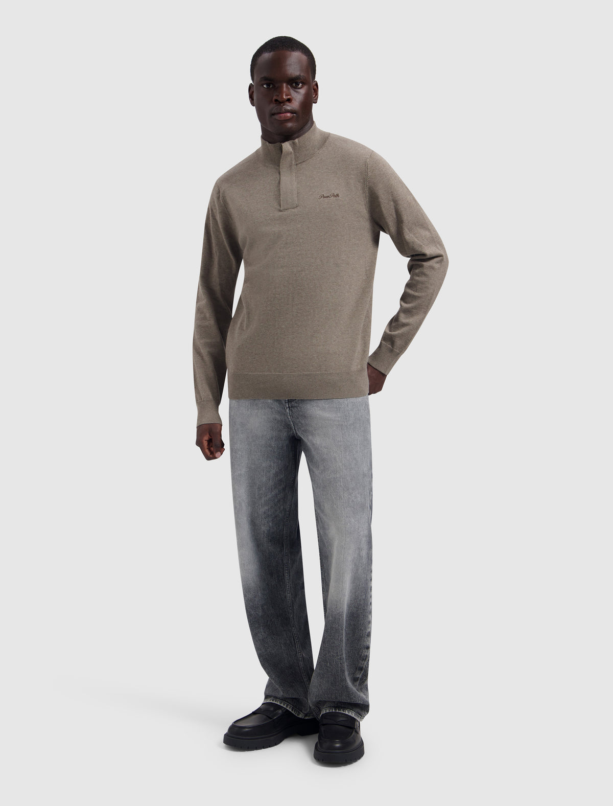 PURE PATH FLAT KNIT HIDDEN HALF-ZIP | TAUPE MELANGE