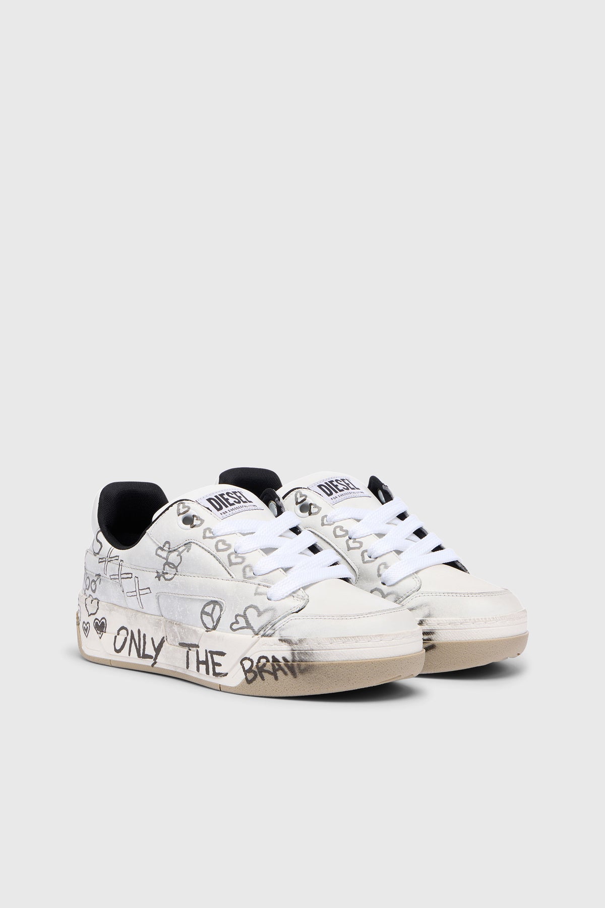 D-OLLIE-LEATHER SNEAKERS WITH GRAFFITI PRINT White