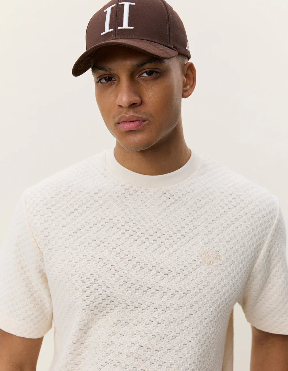 LES DEUX Knitted Check T-Shirt Eggnog White