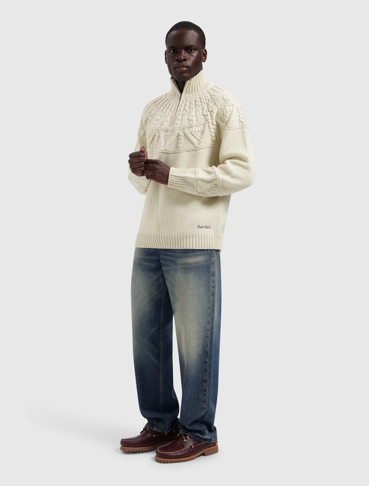 PURE PATH HEAVY CABLE KNIT SWEATER | Ecru
