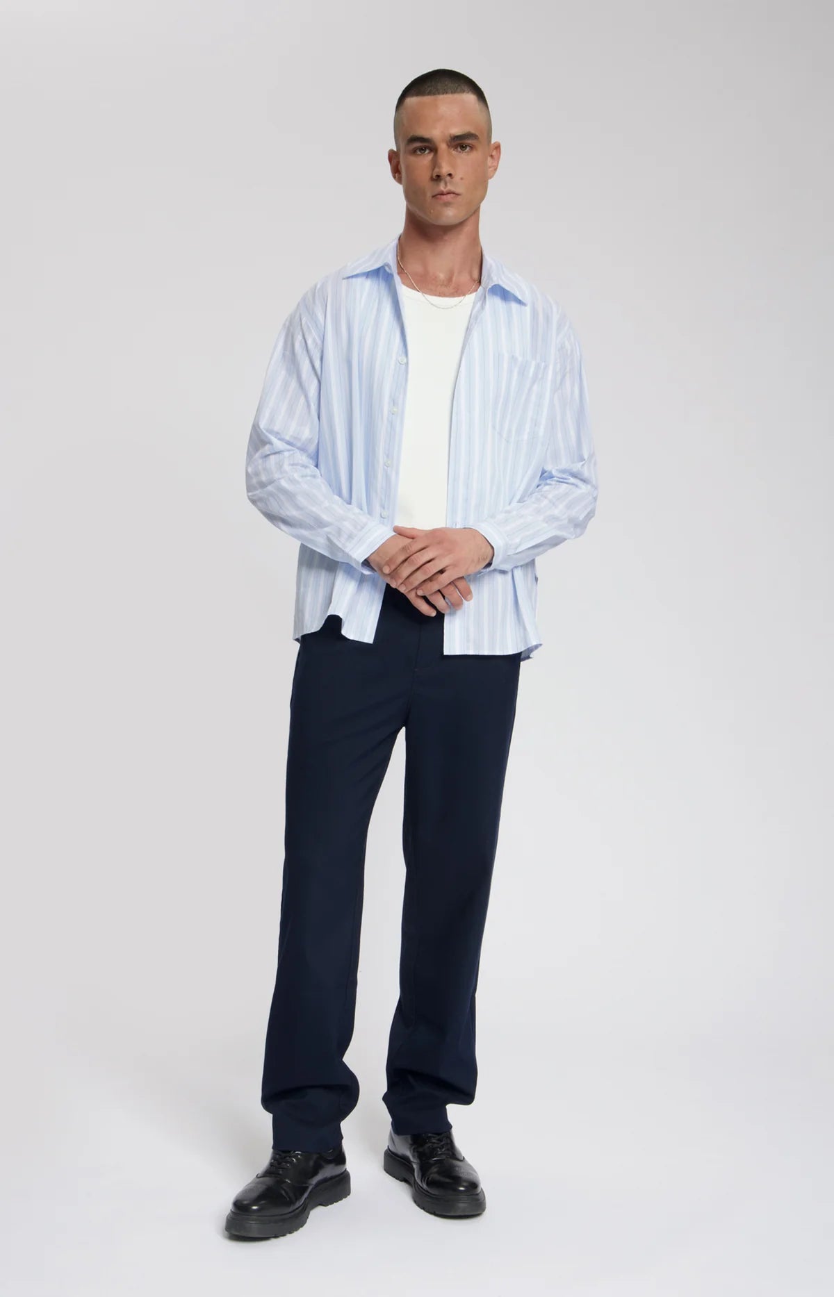 SQUALL YARN DYED STRIPED SHIRT Light Blue