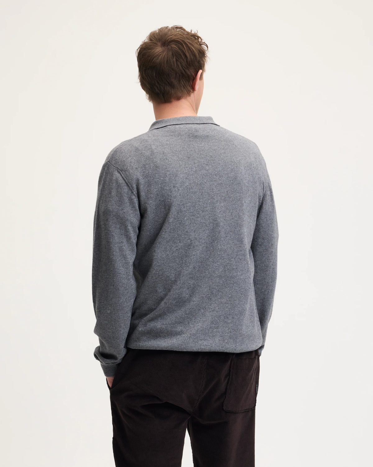 GOOD PEOPLE Kario Italian Knitted Long-Sleeve Polo Grey Mel.