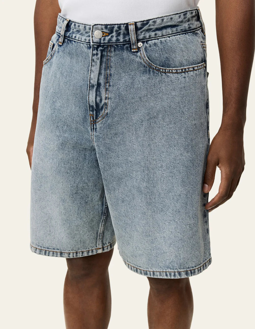LES DEUX Ryder Light Pink Denim Shorts Ice Blue