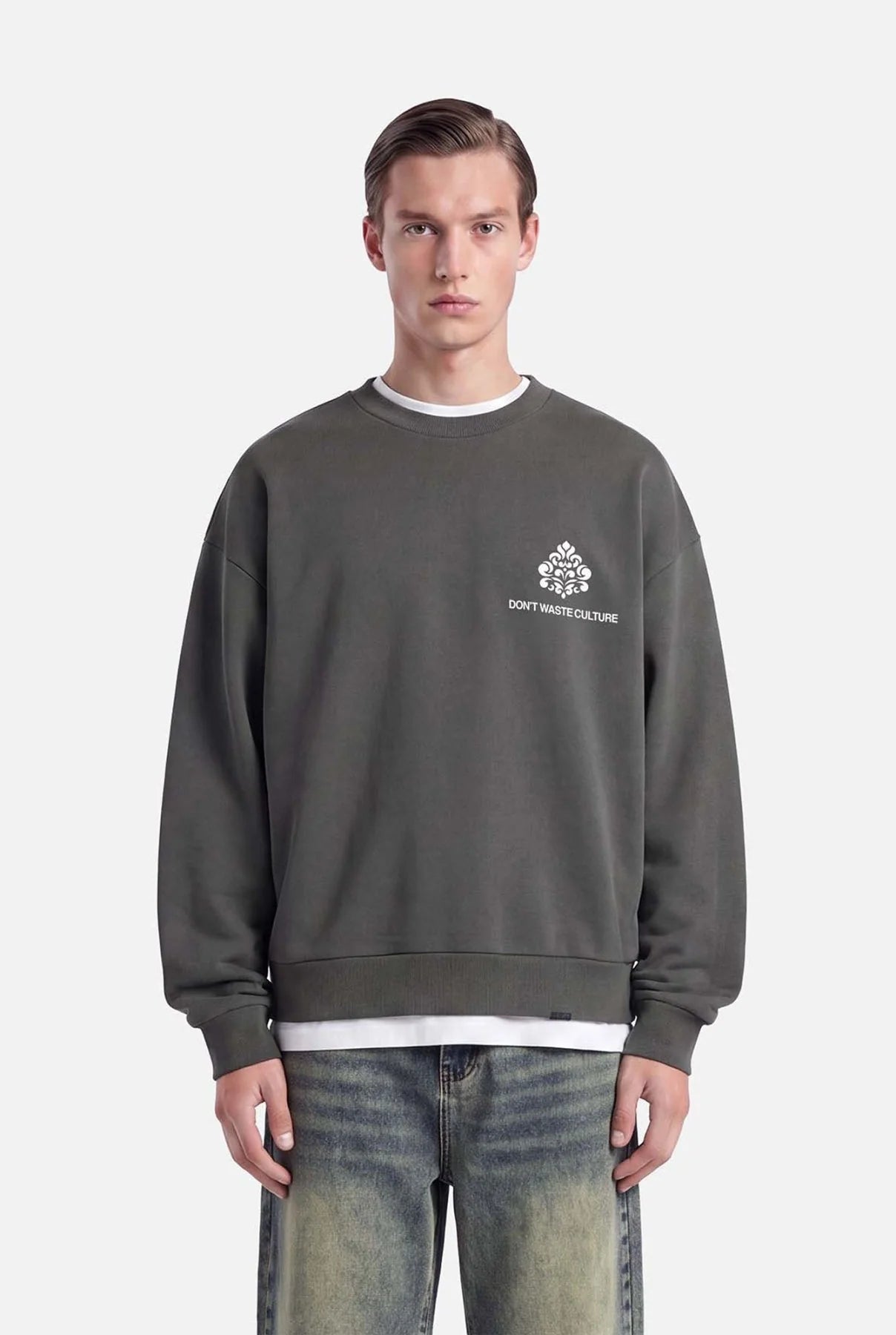 DON’T WASTE CULTURE YERO CREWNECK SWEATER | GREY