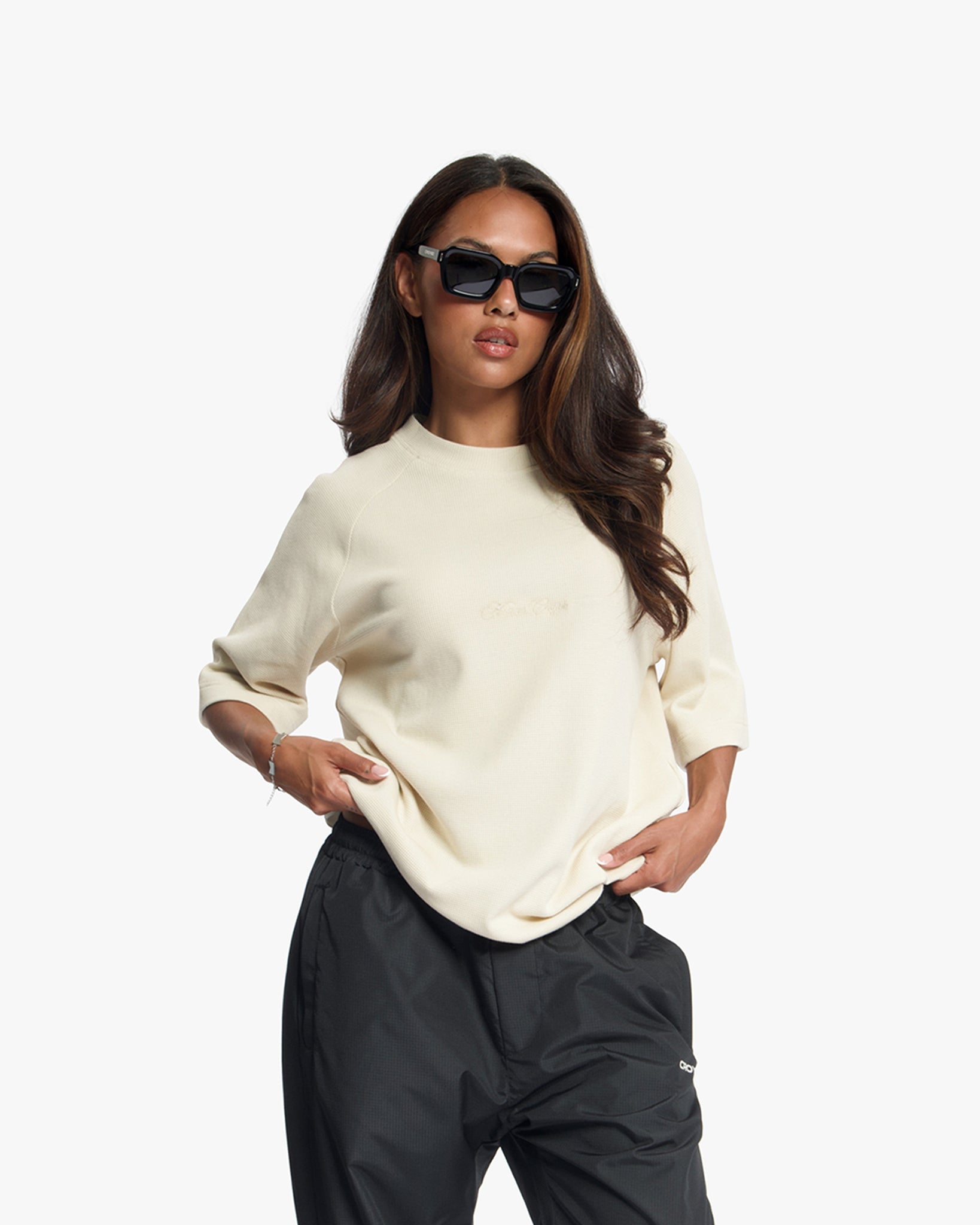 Croyez Waffle Raglan T-Shirt | Forest Green | Light Beige