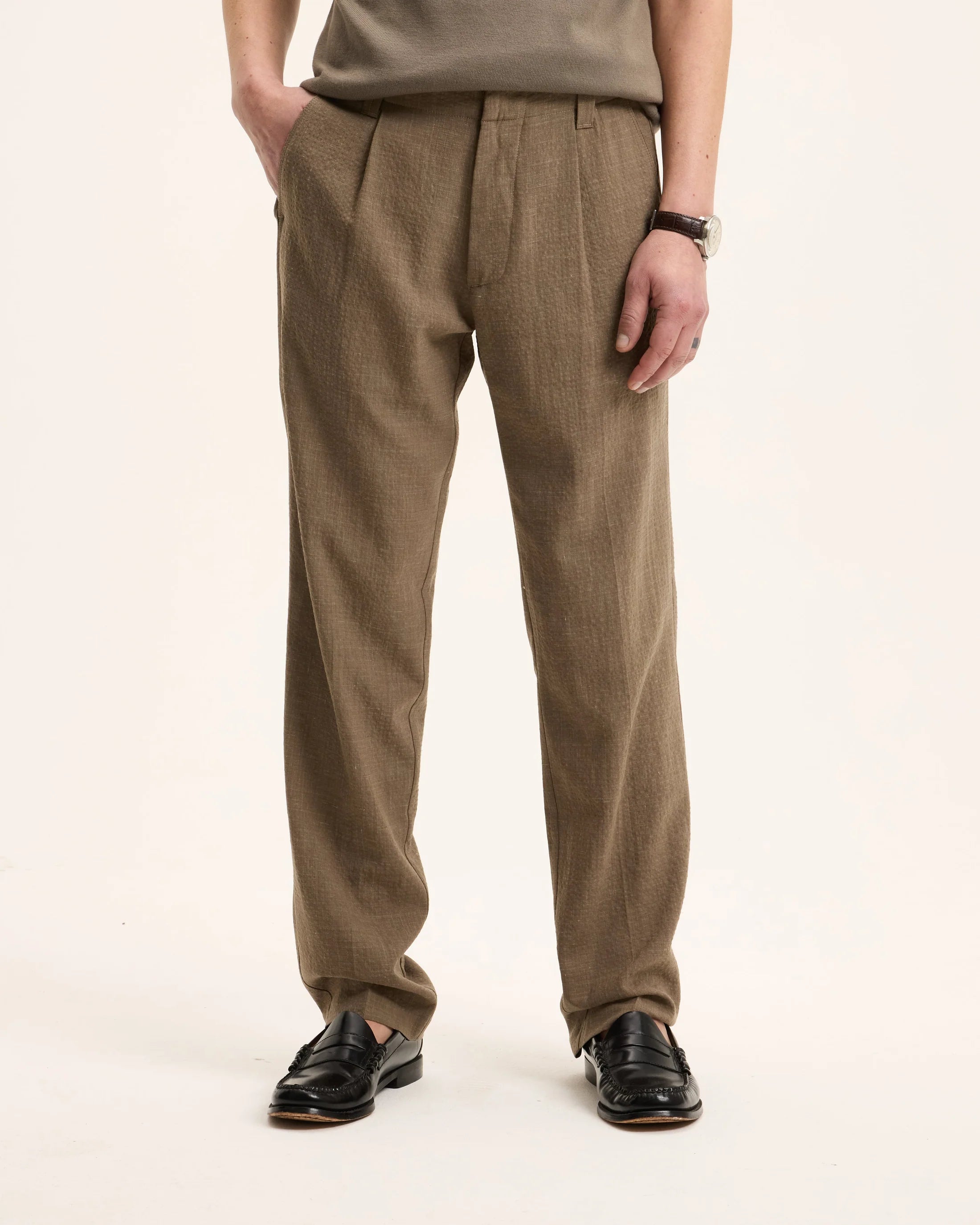 GOOD PEOPLE Bart Breathable Wool Trousers Earth