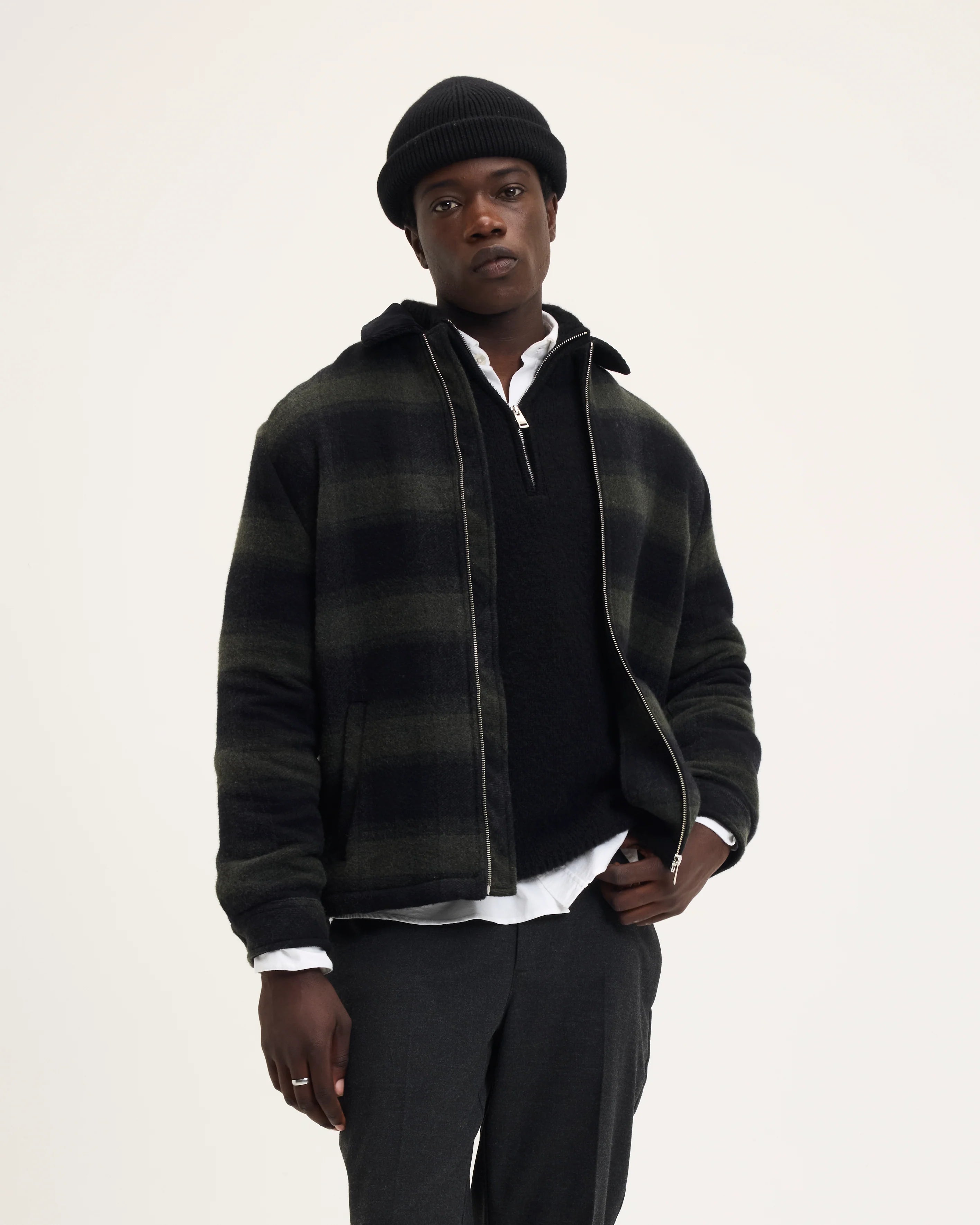 GOOD PEOPLE Sand Wool Jacket Dark Green